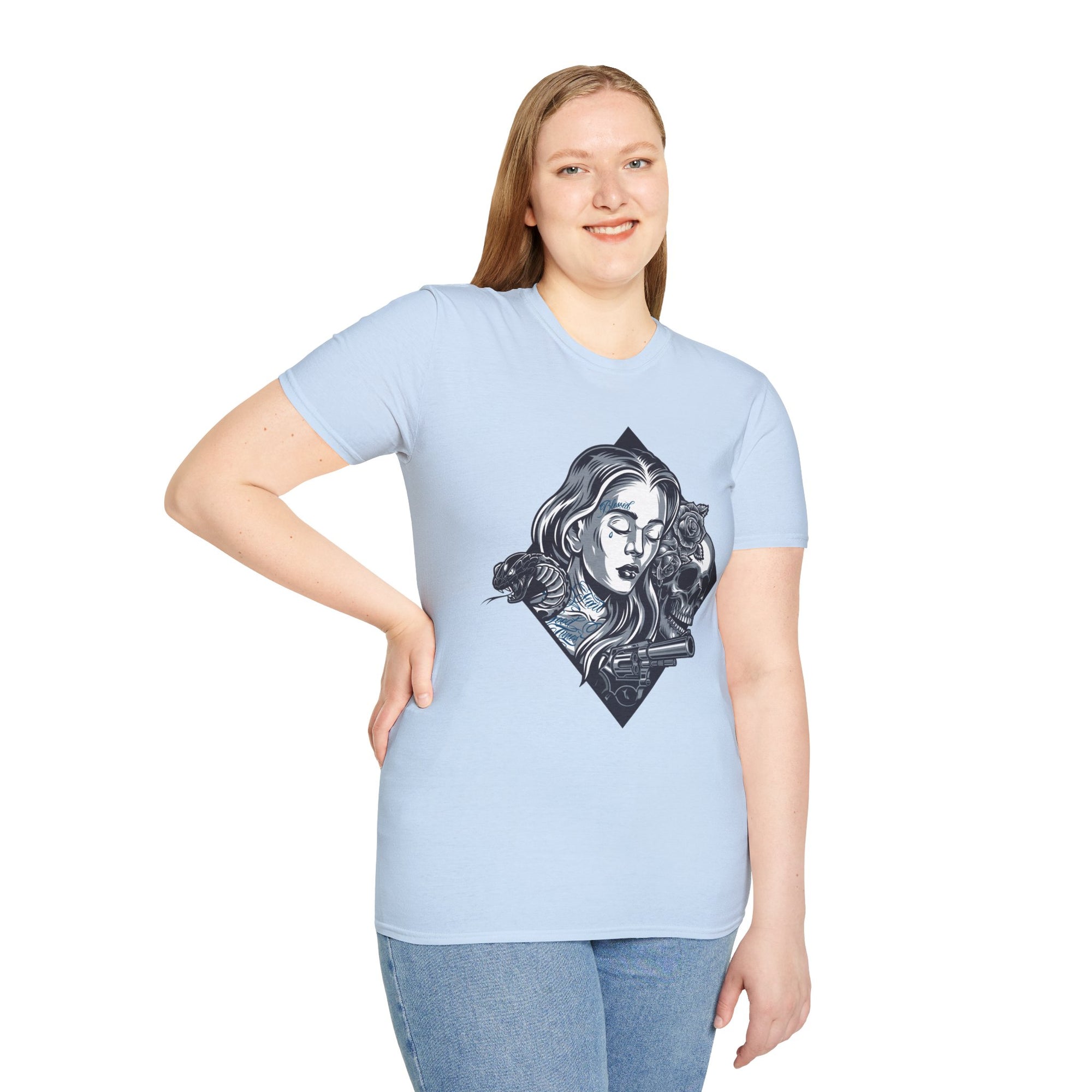 Edgy Graphic Tee, Unisex T-Shirt with Skull and Rose Design, Stylish Casual Wear, Perfect for Gift Giving, Comfortable Everyday Attire