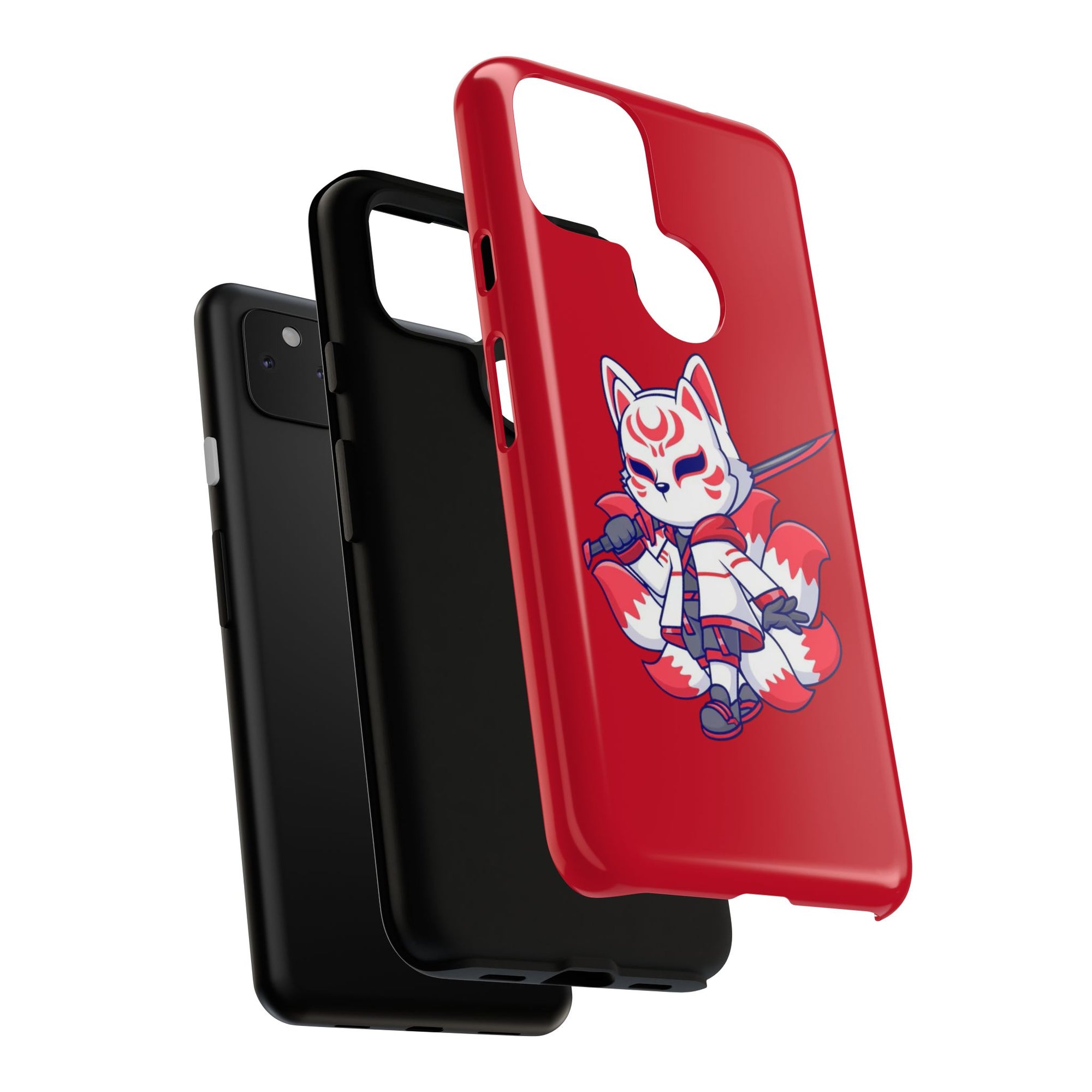 Anime-Inspired Tough Phone Case, Kawaii Fox Design, Gift for Gamers, Cute Phone Accessories, Red Phone Cover, Cosplay Merchandise
