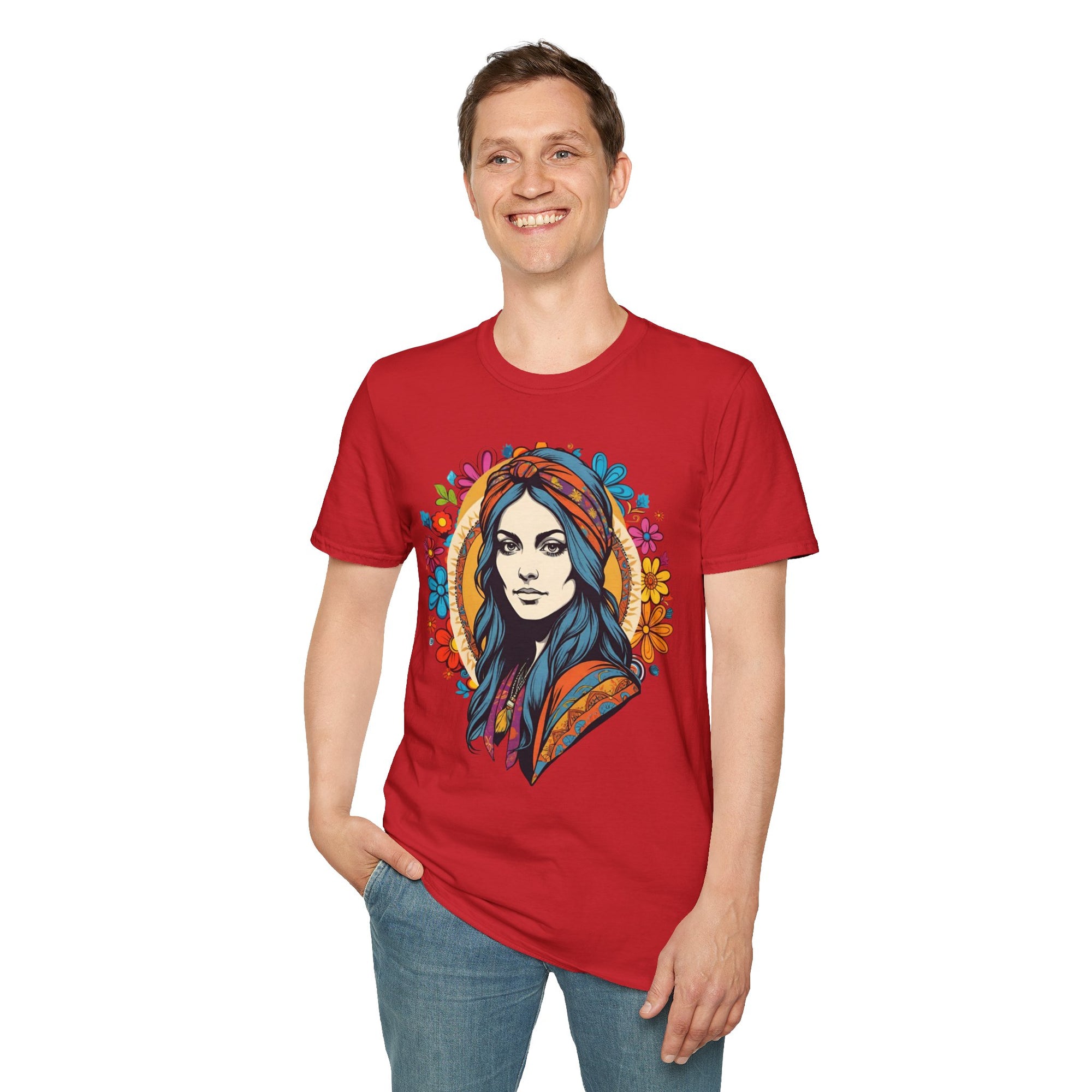 Bohemian Floral T-Shirt, Hippie Shirt, Peace Sign Tee, Gift for Festival Lovers, Artistic Apparel, Unisex Graphic Tee