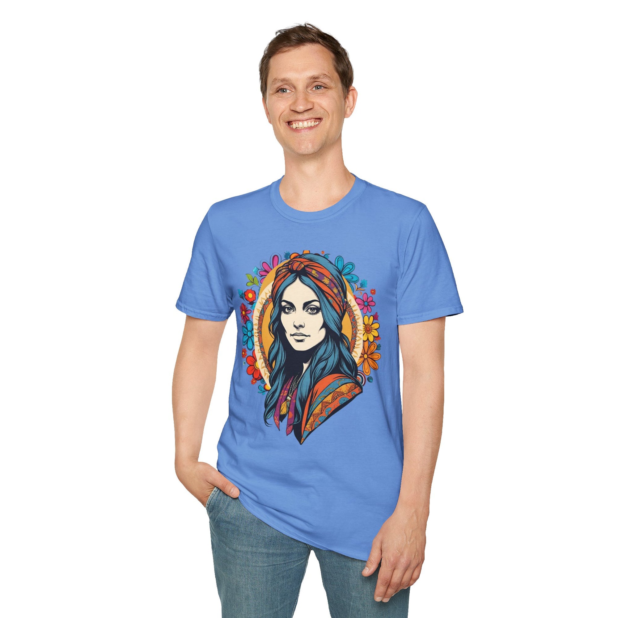 Bohemian Floral T-Shirt, Hippie Shirt, Peace Sign Tee, Gift for Festival Lovers, Artistic Apparel, Unisex Graphic Tee