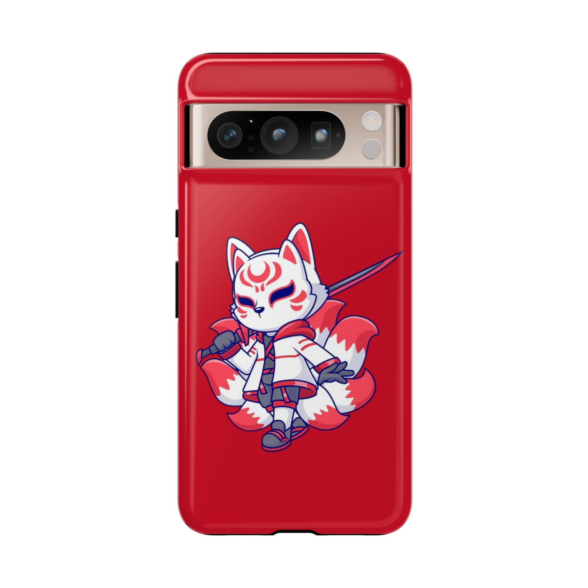 Anime-Inspired Tough Phone Case, Kawaii Fox Design, Gift for Gamers, Cute Phone Accessories, Red Phone Cover, Cosplay Merchandise