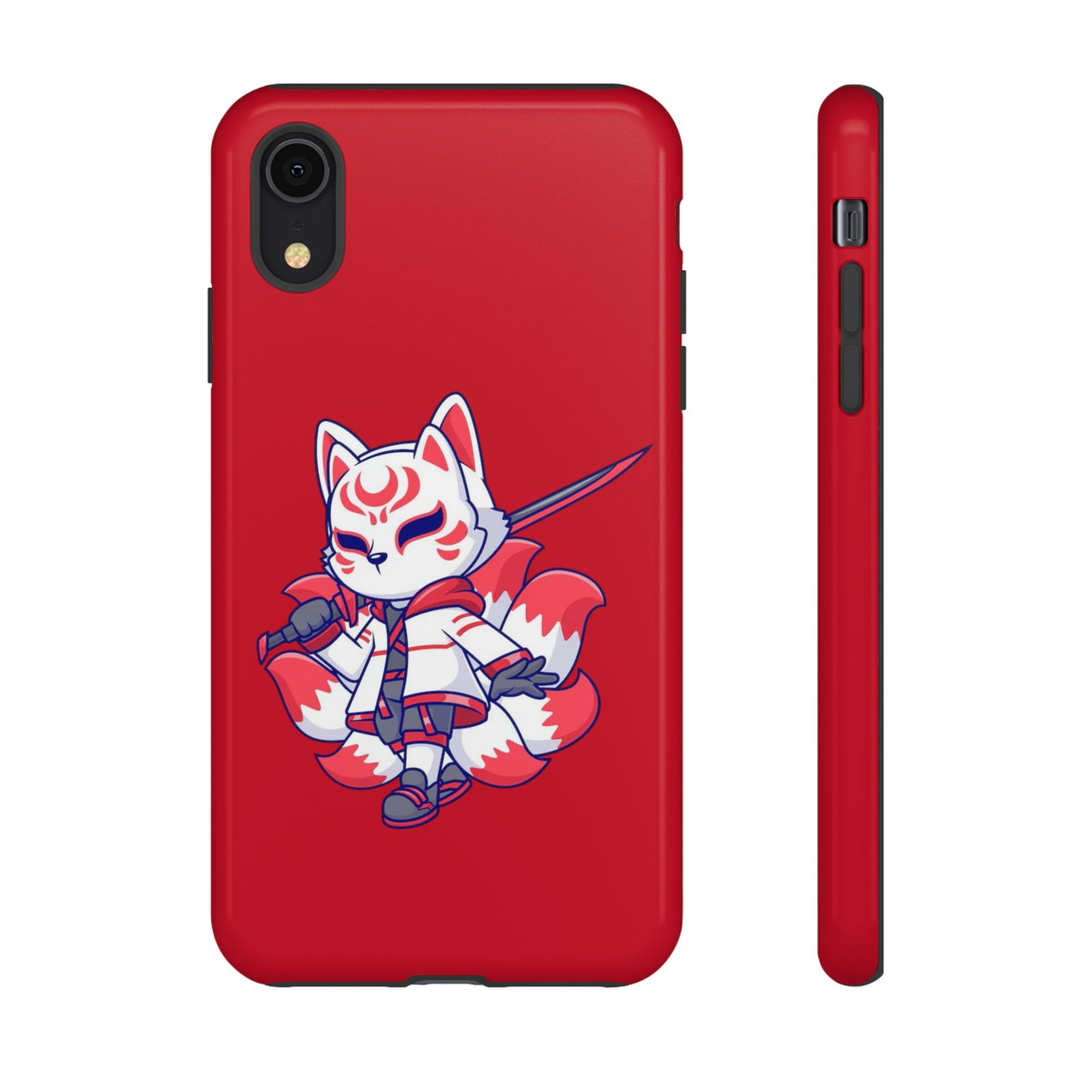 Anime-Inspired Tough Phone Case, Kawaii Fox Design, Gift for Gamers, Cute Phone Accessories, Red Phone Cover, Cosplay Merchandise