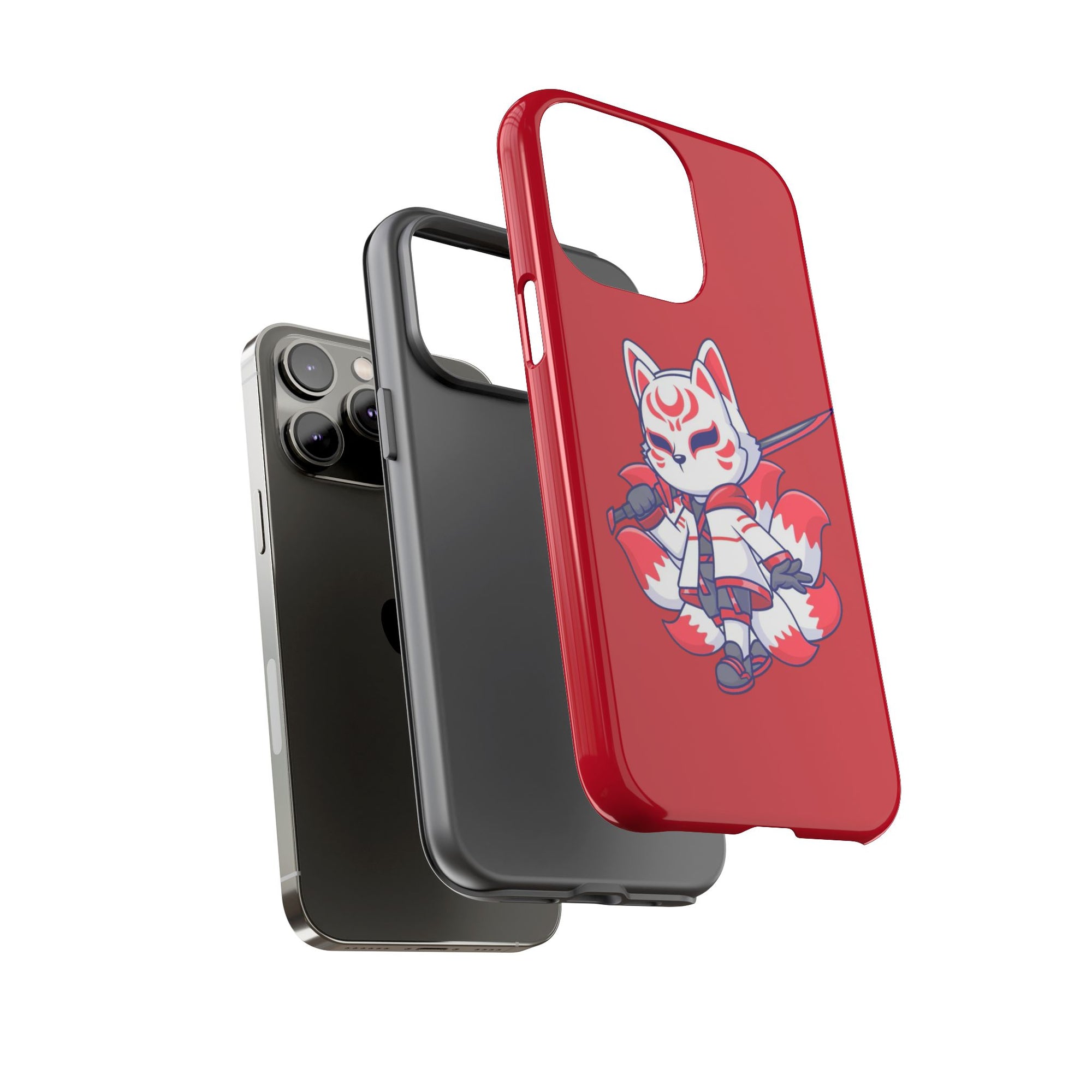 Anime-Inspired Tough Phone Case, Kawaii Fox Design, Gift for Gamers, Cute Phone Accessories, Red Phone Cover, Cosplay Merchandise
