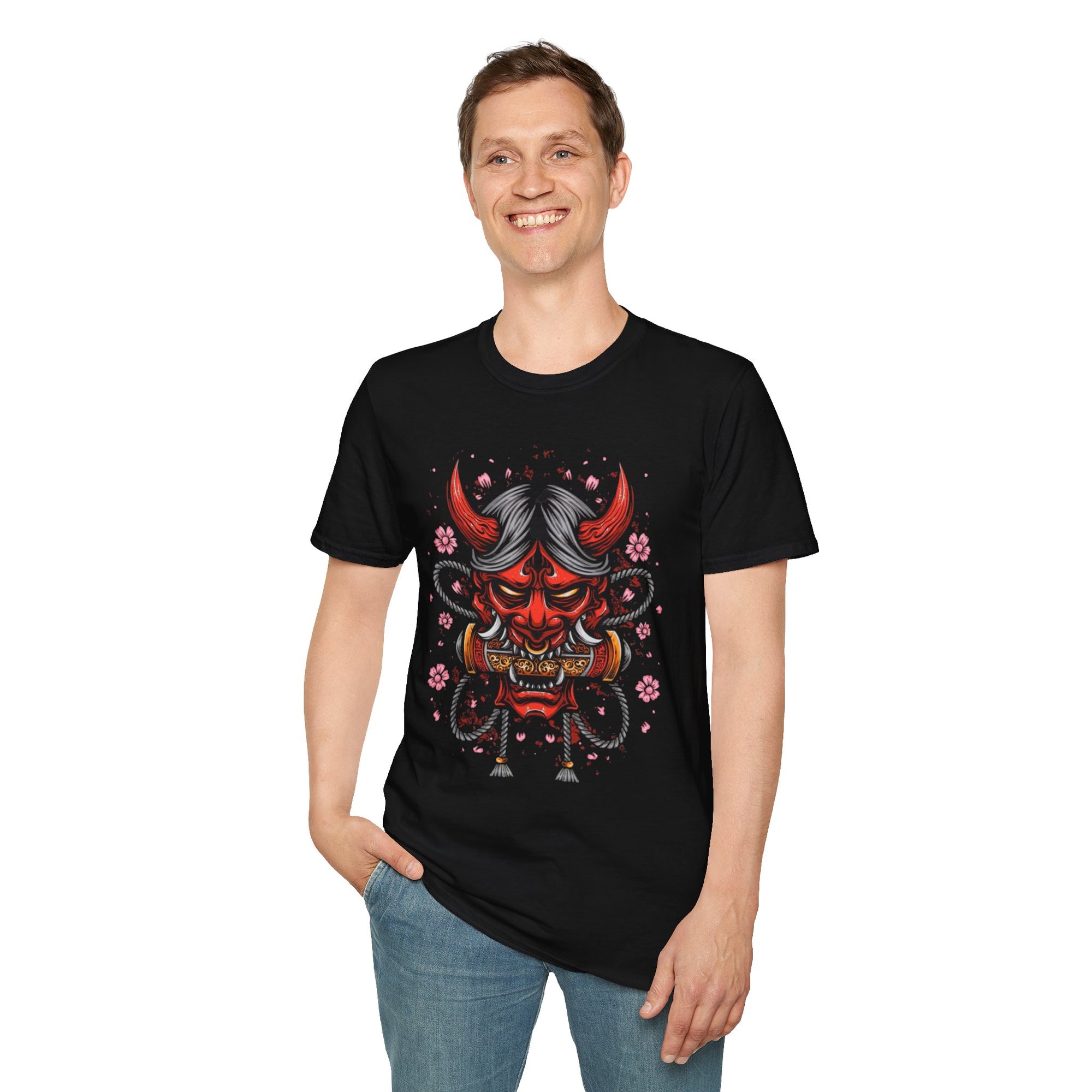 Bold Demon Graphic Unisex Softstyle T-Shirt | Streetwear Tee, Casual Wear, Unique Gift, Anime Lover Apparel, Festival Clothing
