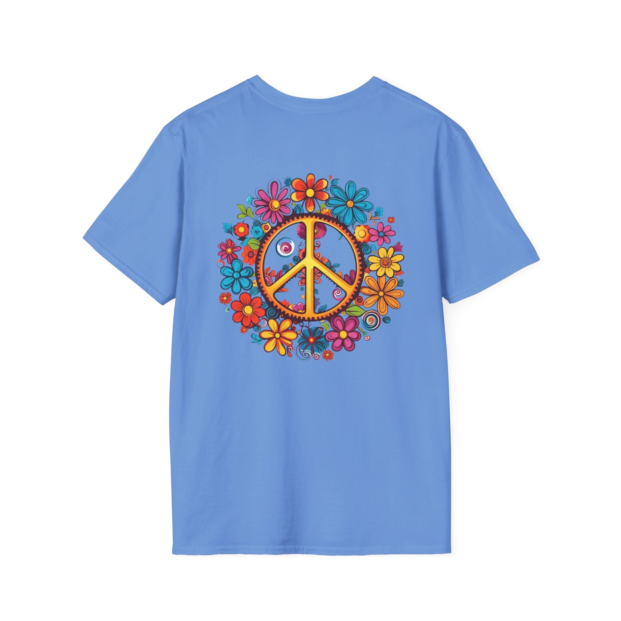Bohemian Floral T-Shirt, Hippie Shirt, Peace Sign Tee, Gift for Festival Lovers, Artistic Apparel, Unisex Graphic Tee