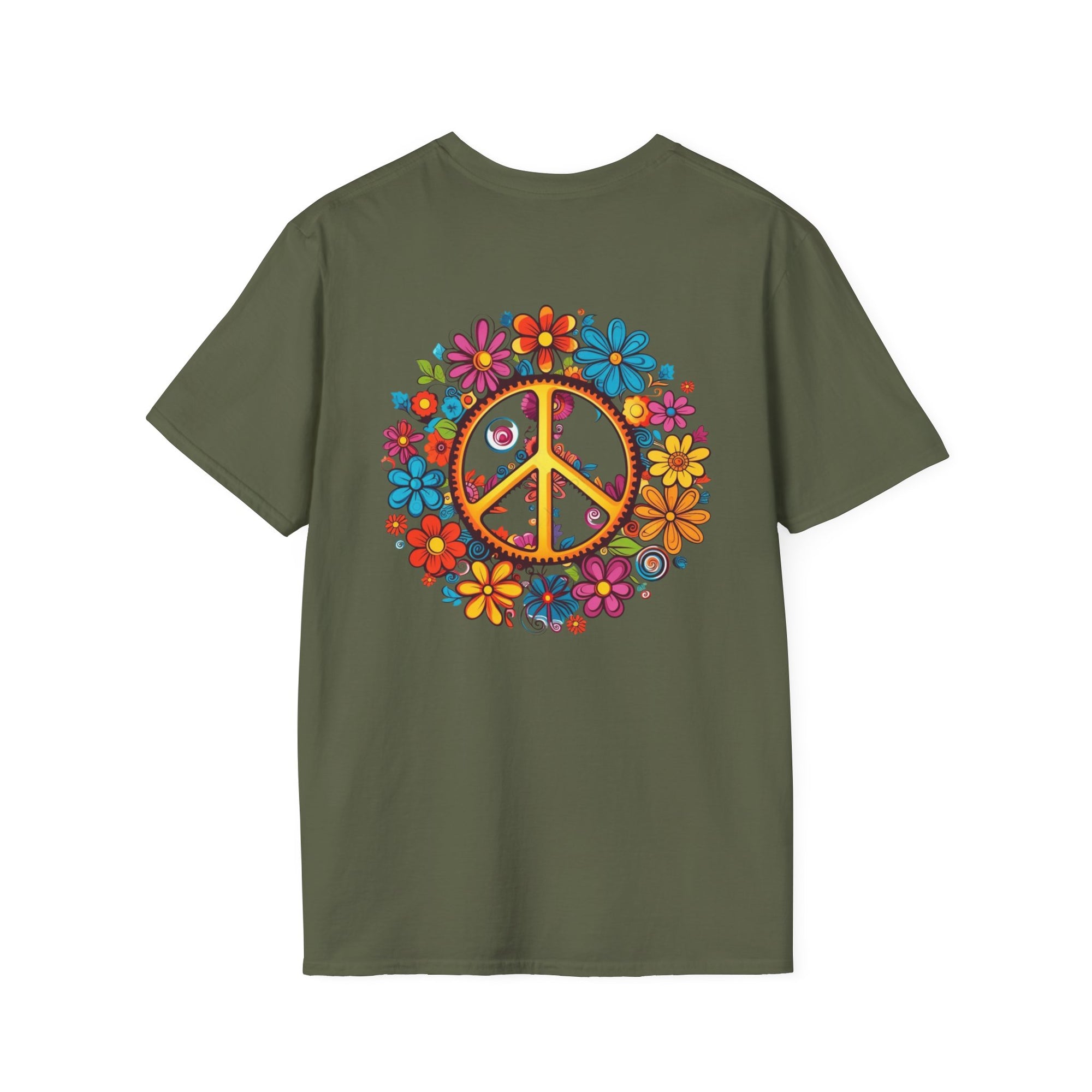 Bohemian Floral T-Shirt, Hippie Shirt, Peace Sign Tee, Gift for Festival Lovers, Artistic Apparel, Unisex Graphic Tee