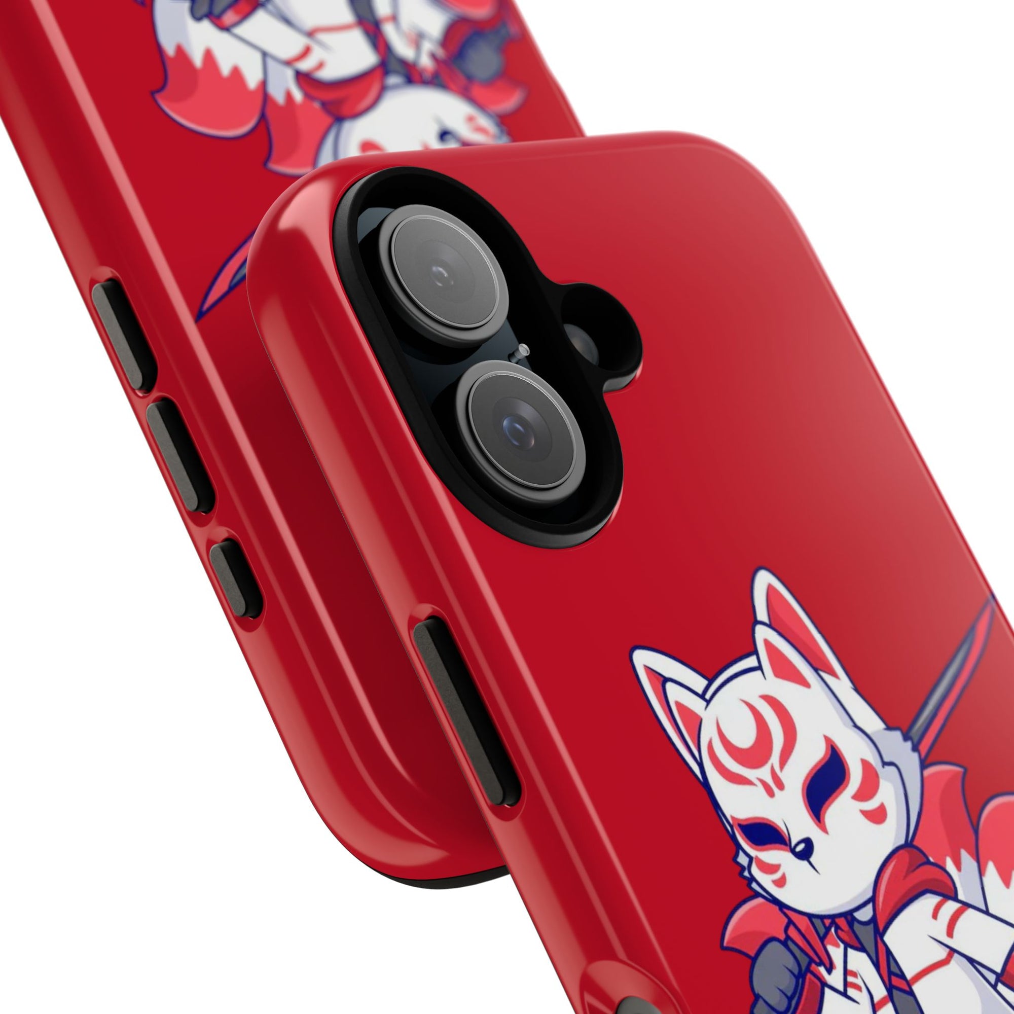 Anime-Inspired Tough Phone Case, Kawaii Fox Design, Gift for Gamers, Cute Phone Accessories, Red Phone Cover, Cosplay Merchandise