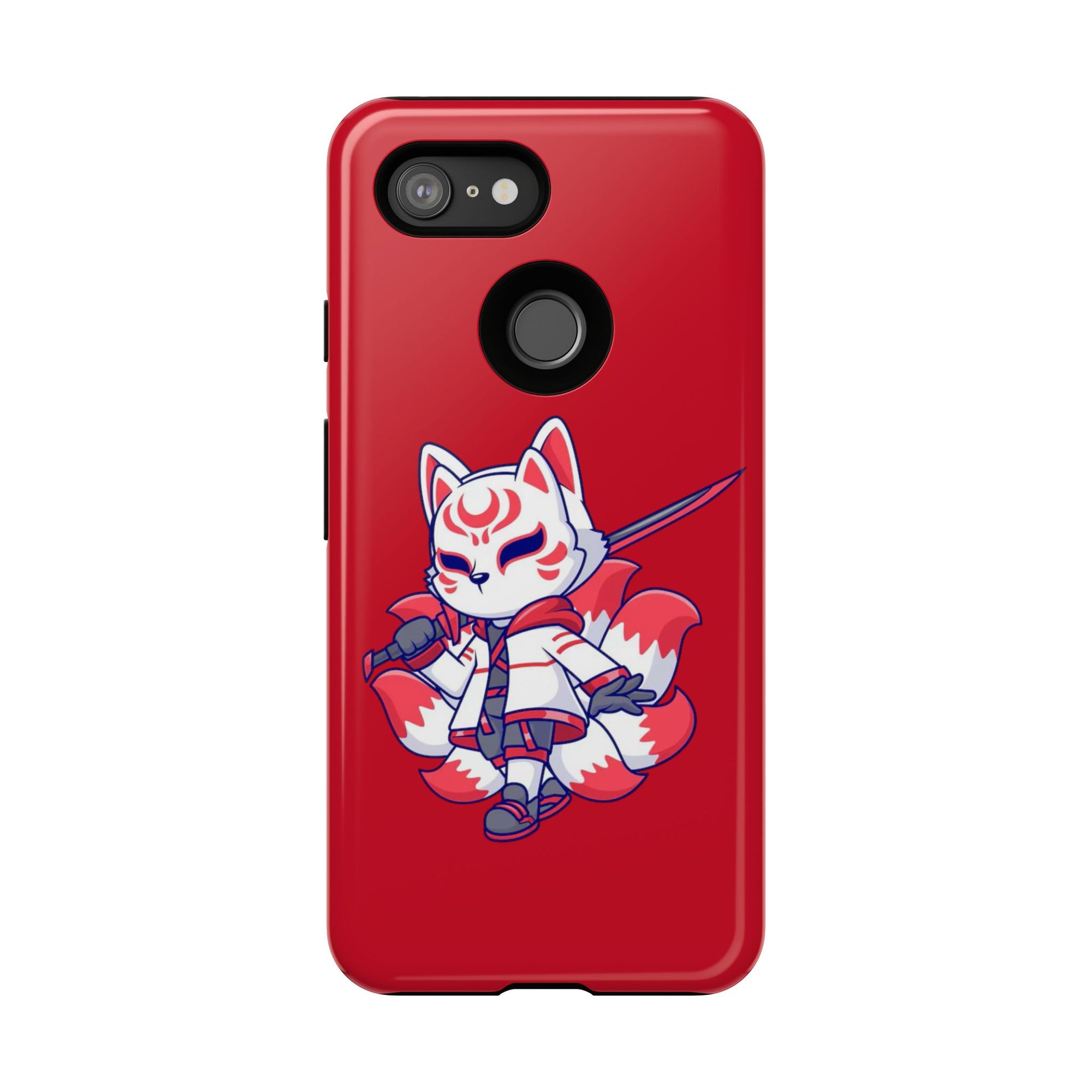 Anime-Inspired Tough Phone Case, Kawaii Fox Design, Gift for Gamers, Cute Phone Accessories, Red Phone Cover, Cosplay Merchandise