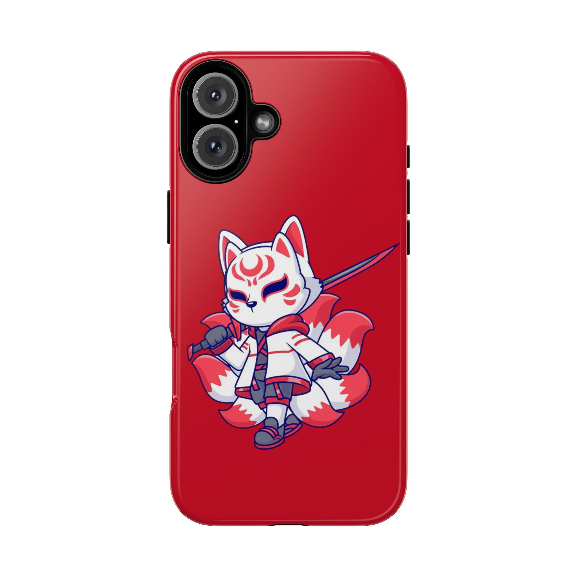 Anime-Inspired Tough Phone Case, Kawaii Fox Design, Gift for Gamers, Cute Phone Accessories, Red Phone Cover, Cosplay Merchandise