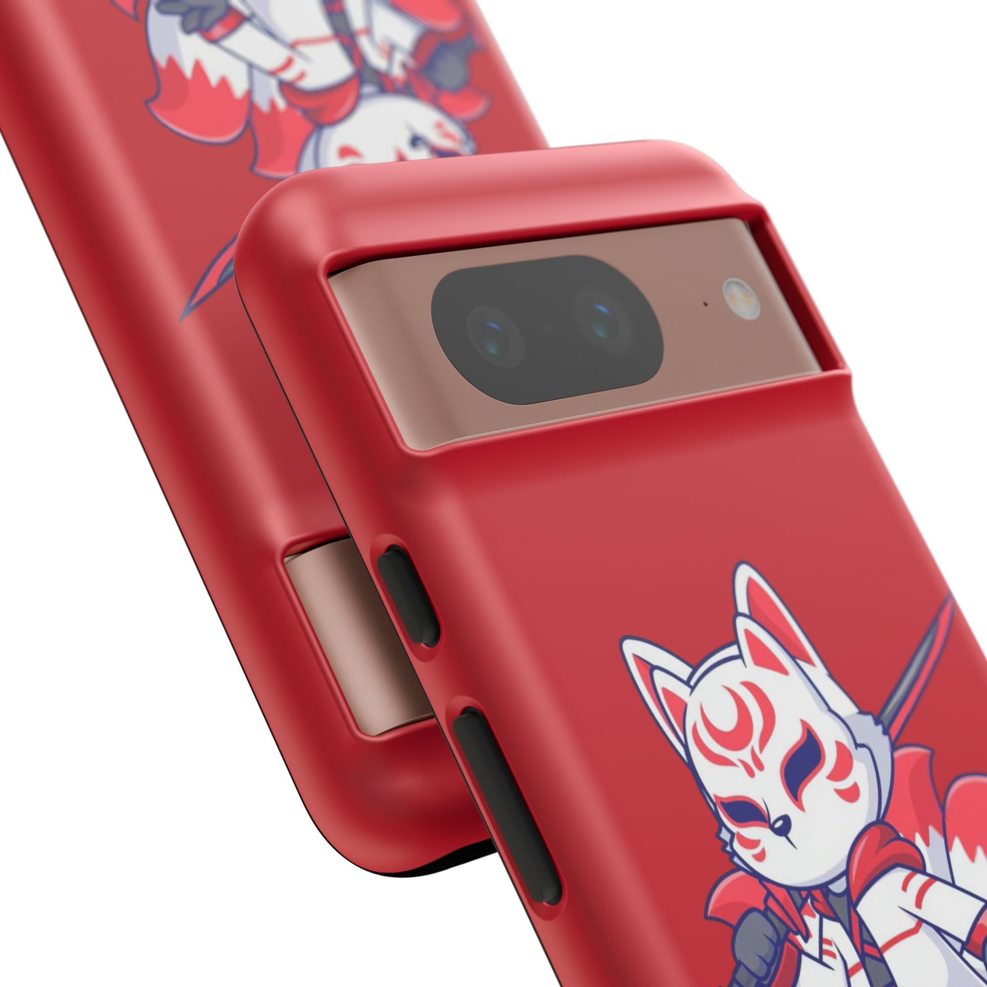 Anime-Inspired Tough Phone Case, Kawaii Fox Design, Gift for Gamers, Cute Phone Accessories, Red Phone Cover, Cosplay Merchandise