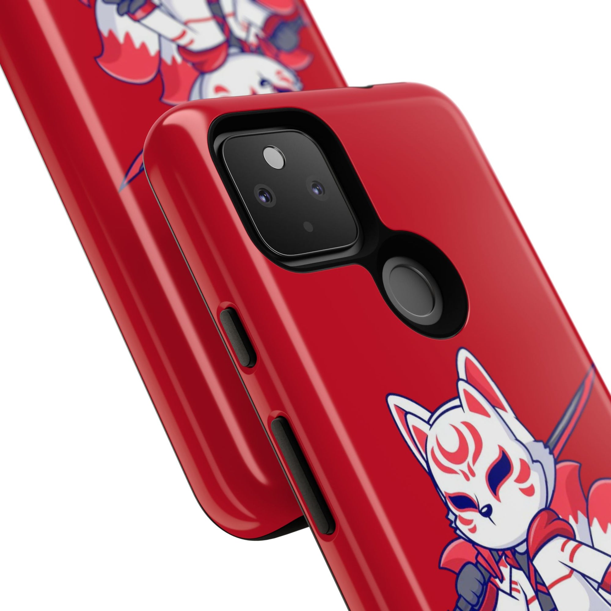 Anime-Inspired Tough Phone Case, Kawaii Fox Design, Gift for Gamers, Cute Phone Accessories, Red Phone Cover, Cosplay Merchandise