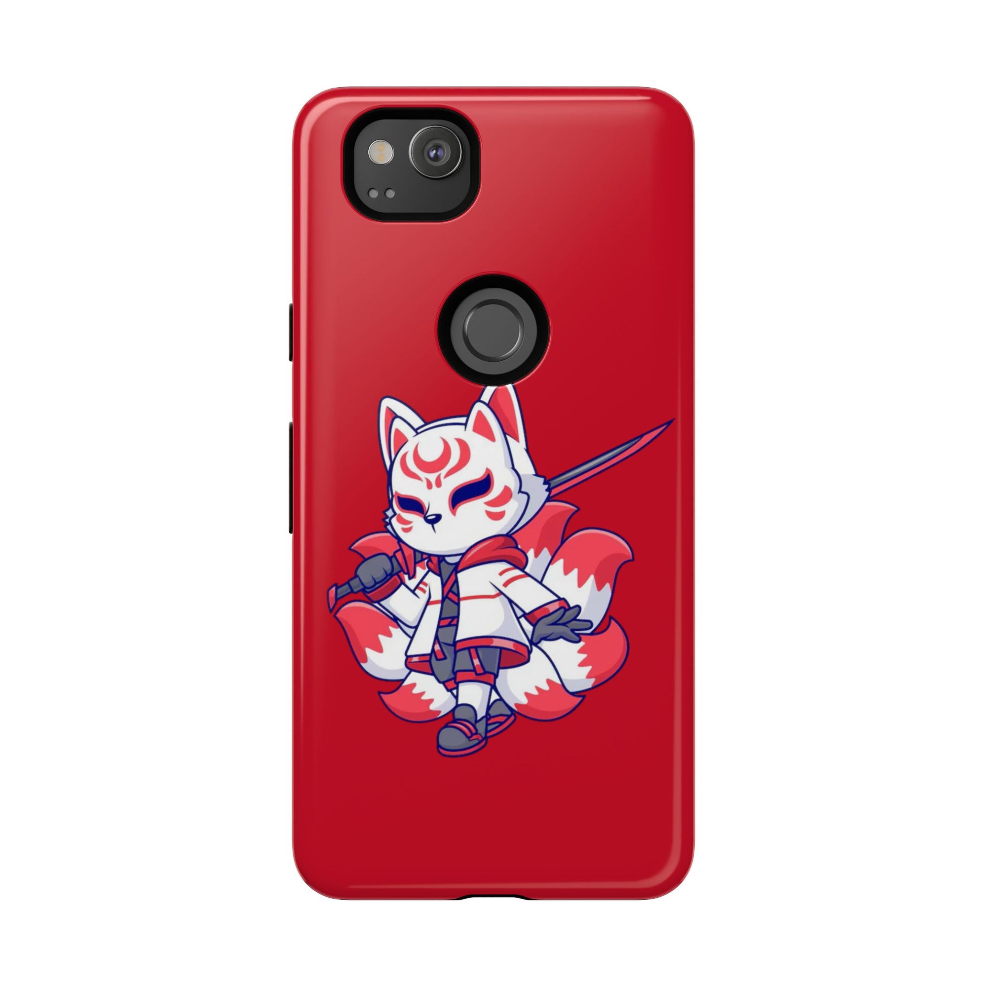 Anime-Inspired Tough Phone Case, Kawaii Fox Design, Gift for Gamers, Cute Phone Accessories, Red Phone Cover, Cosplay Merchandise