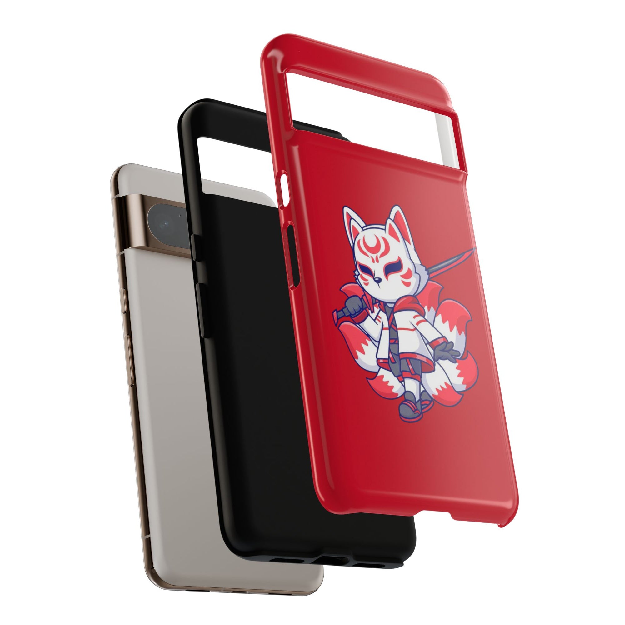 Anime-Inspired Tough Phone Case, Kawaii Fox Design, Gift for Gamers, Cute Phone Accessories, Red Phone Cover, Cosplay Merchandise