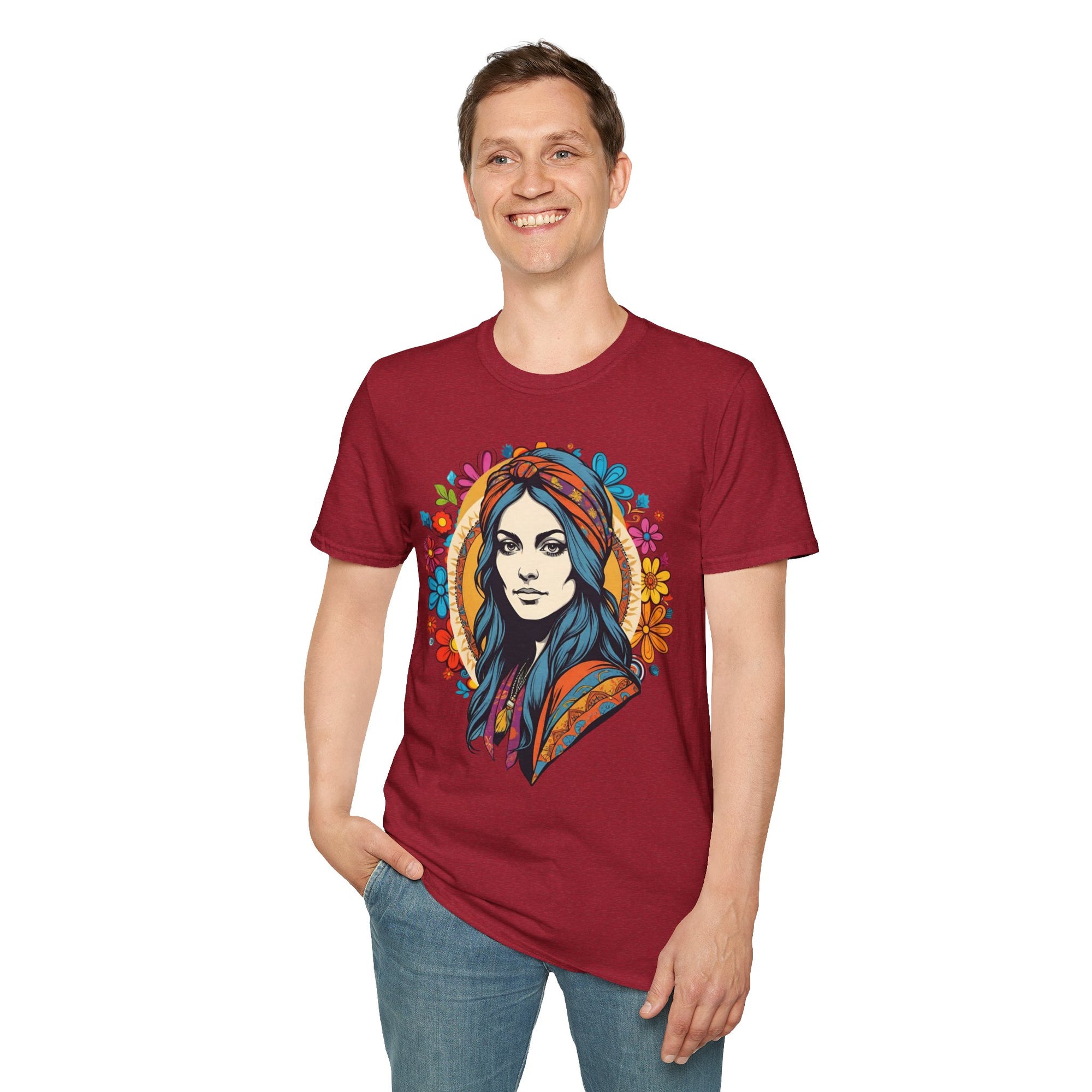 Bohemian Floral T-Shirt, Hippie Shirt, Peace Sign Tee, Gift for Festival Lovers, Artistic Apparel, Unisex Graphic Tee