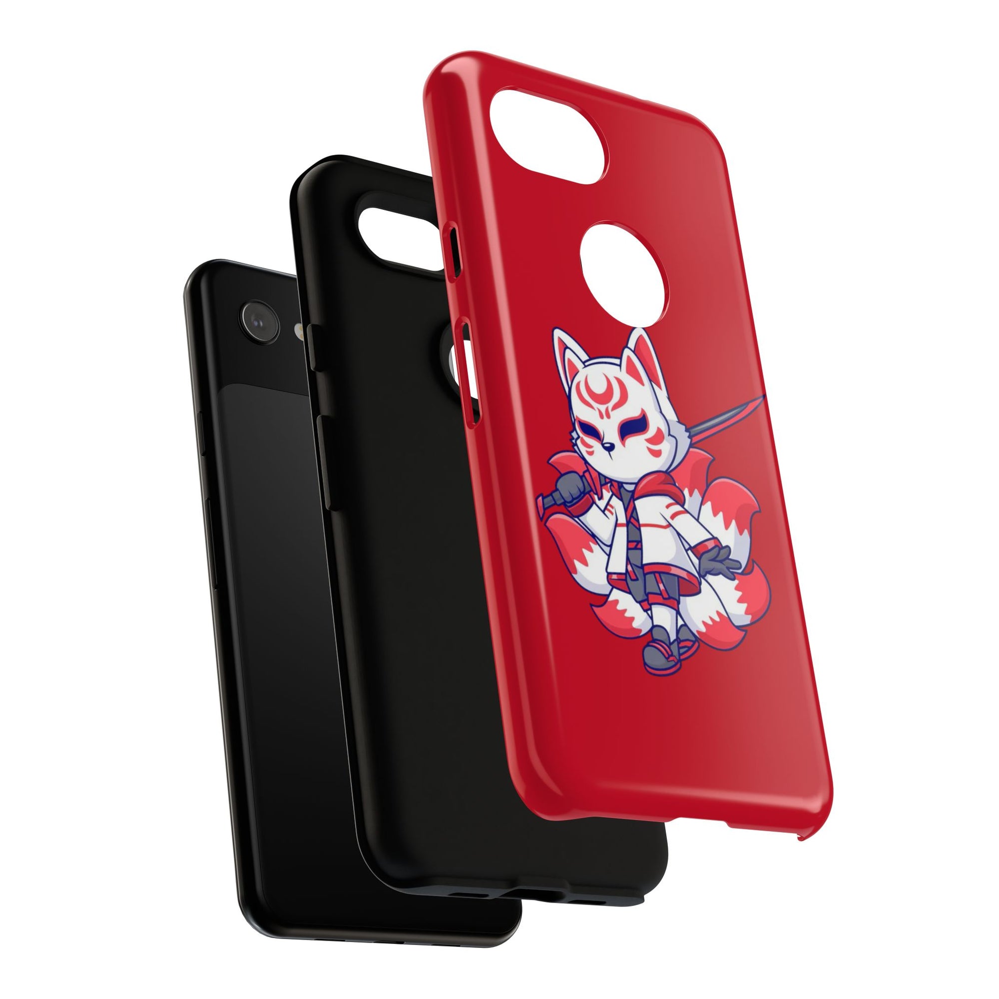 Anime-Inspired Tough Phone Case, Kawaii Fox Design, Gift for Gamers, Cute Phone Accessories, Red Phone Cover, Cosplay Merchandise