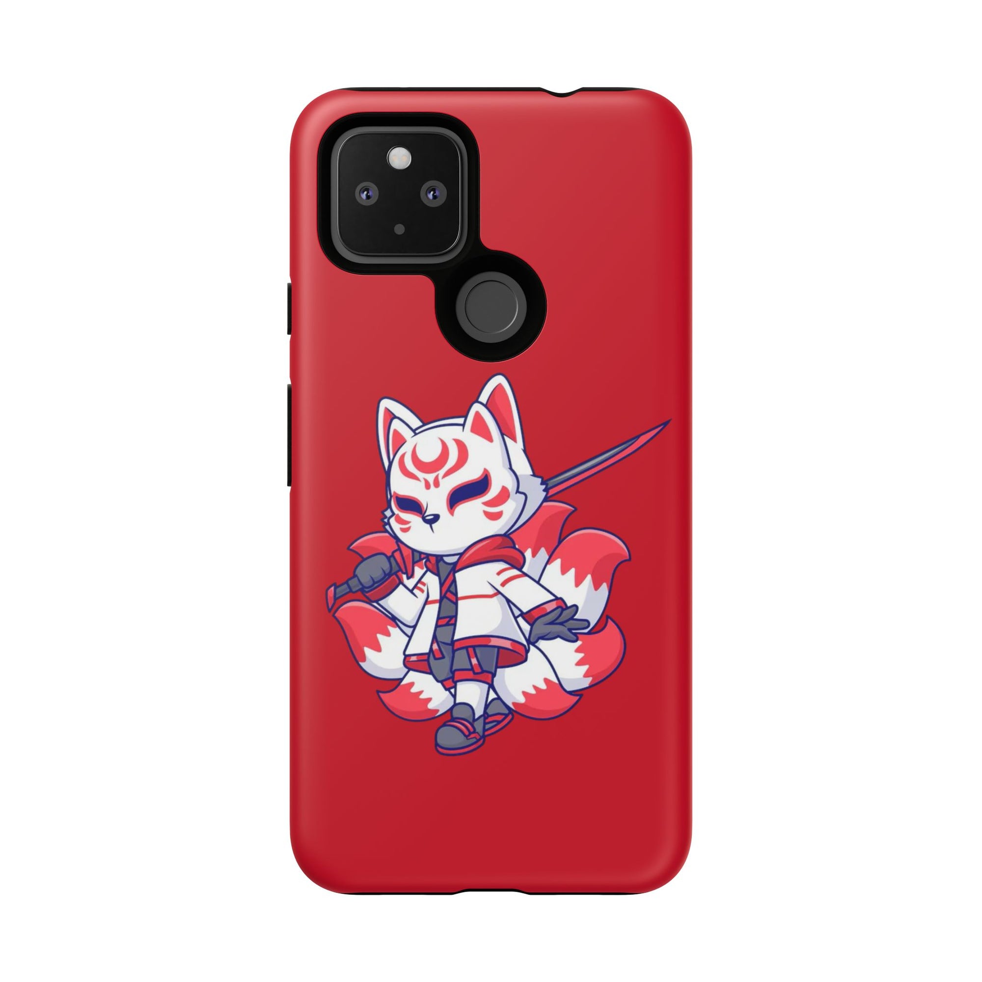 Anime-Inspired Tough Phone Case, Kawaii Fox Design, Gift for Gamers, Cute Phone Accessories, Red Phone Cover, Cosplay Merchandise