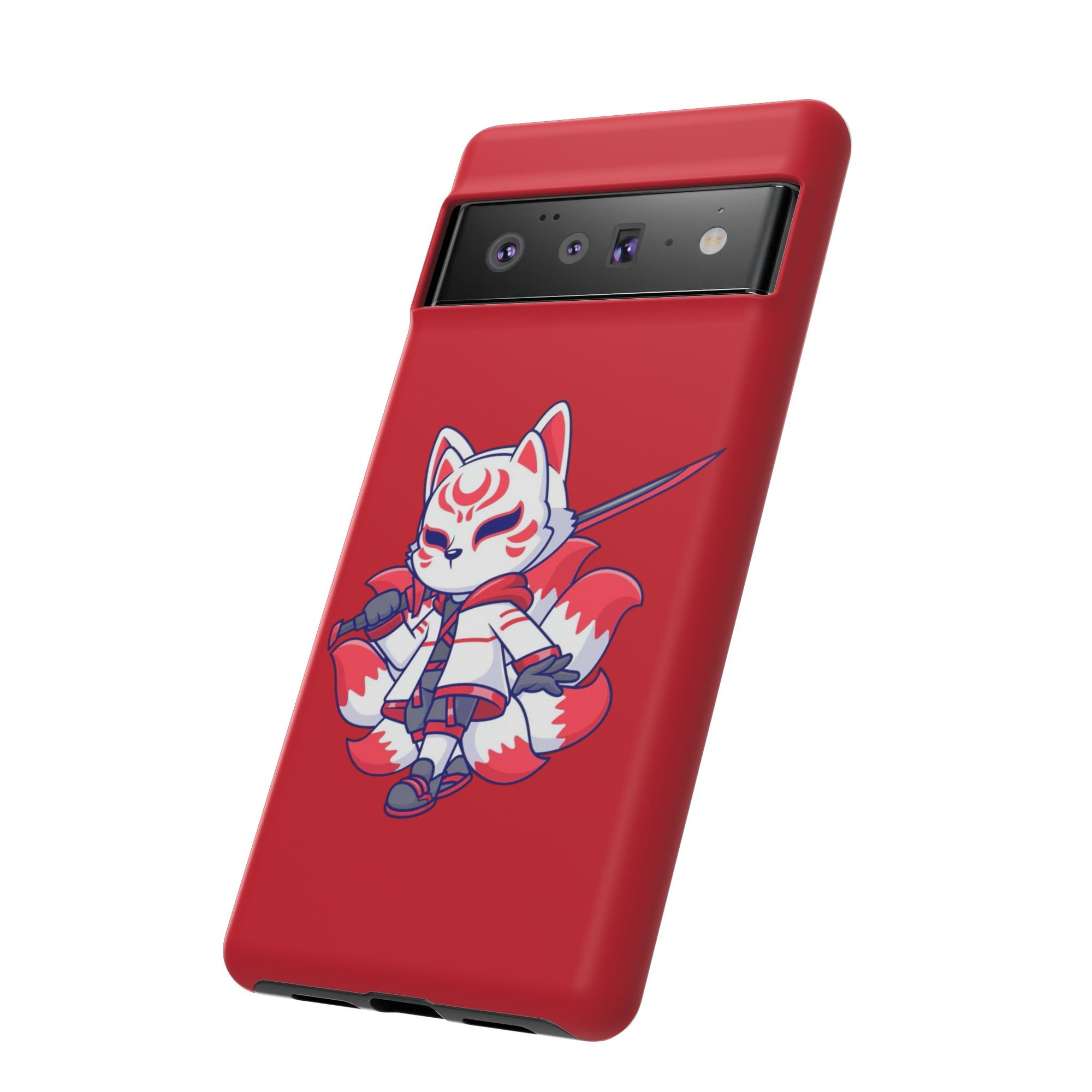 Anime-Inspired Tough Phone Case, Kawaii Fox Design, Gift for Gamers, Cute Phone Accessories, Red Phone Cover, Cosplay Merchandise