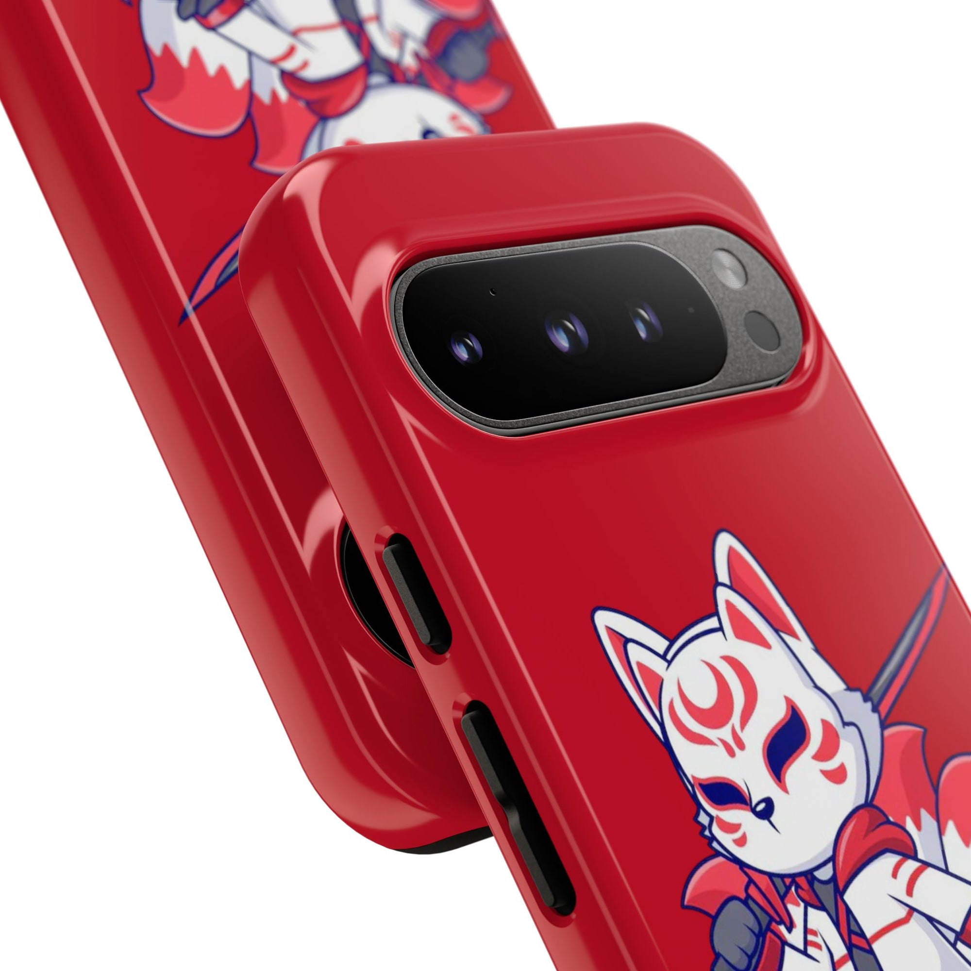 Anime-Inspired Tough Phone Case, Kawaii Fox Design, Gift for Gamers, Cute Phone Accessories, Red Phone Cover, Cosplay Merchandise