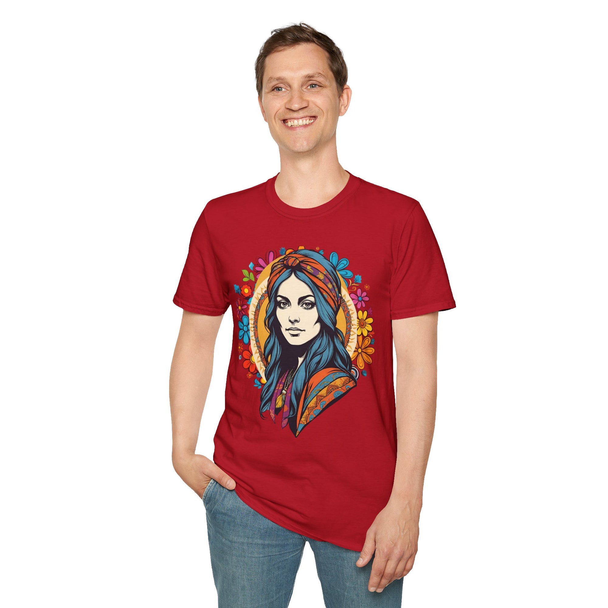 Bohemian Floral T-Shirt, Hippie Shirt, Peace Sign Tee, Gift for Festival Lovers, Artistic Apparel, Unisex Graphic Tee