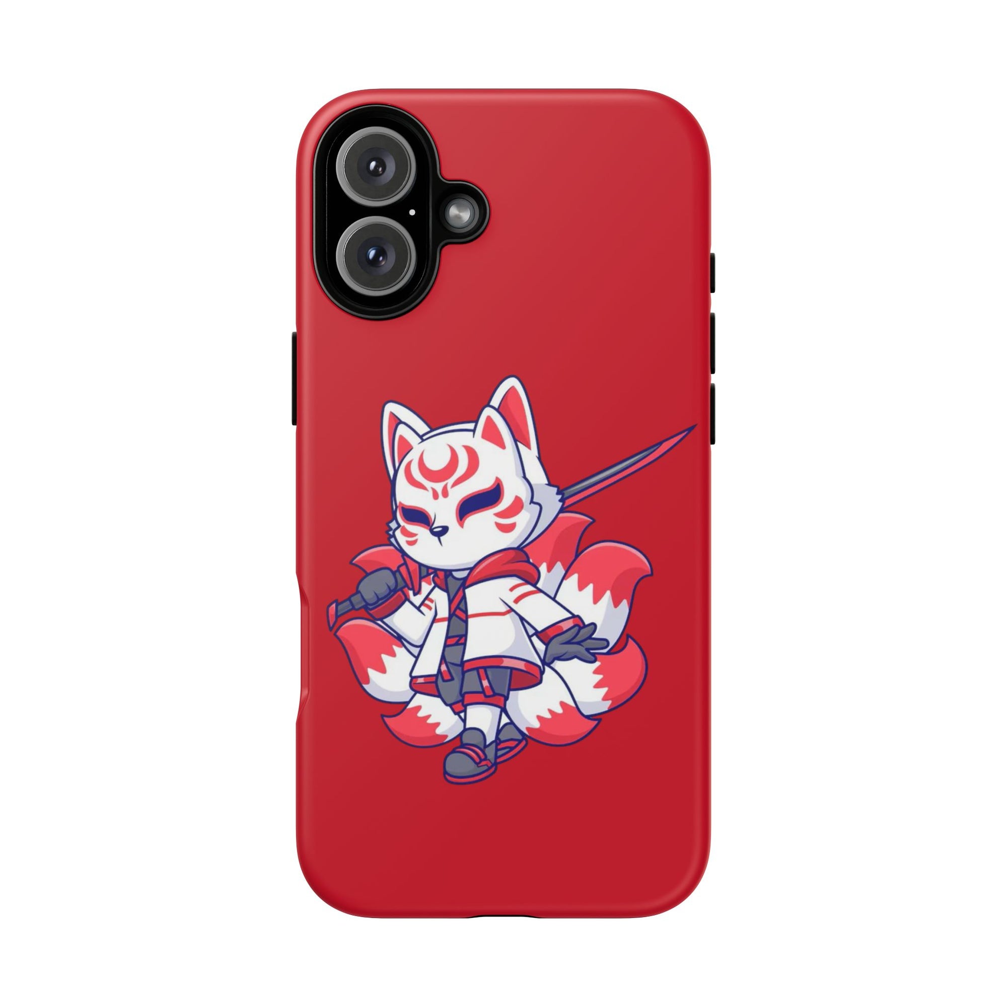 Anime-Inspired Tough Phone Case, Kawaii Fox Design, Gift for Gamers, Cute Phone Accessories, Red Phone Cover, Cosplay Merchandise