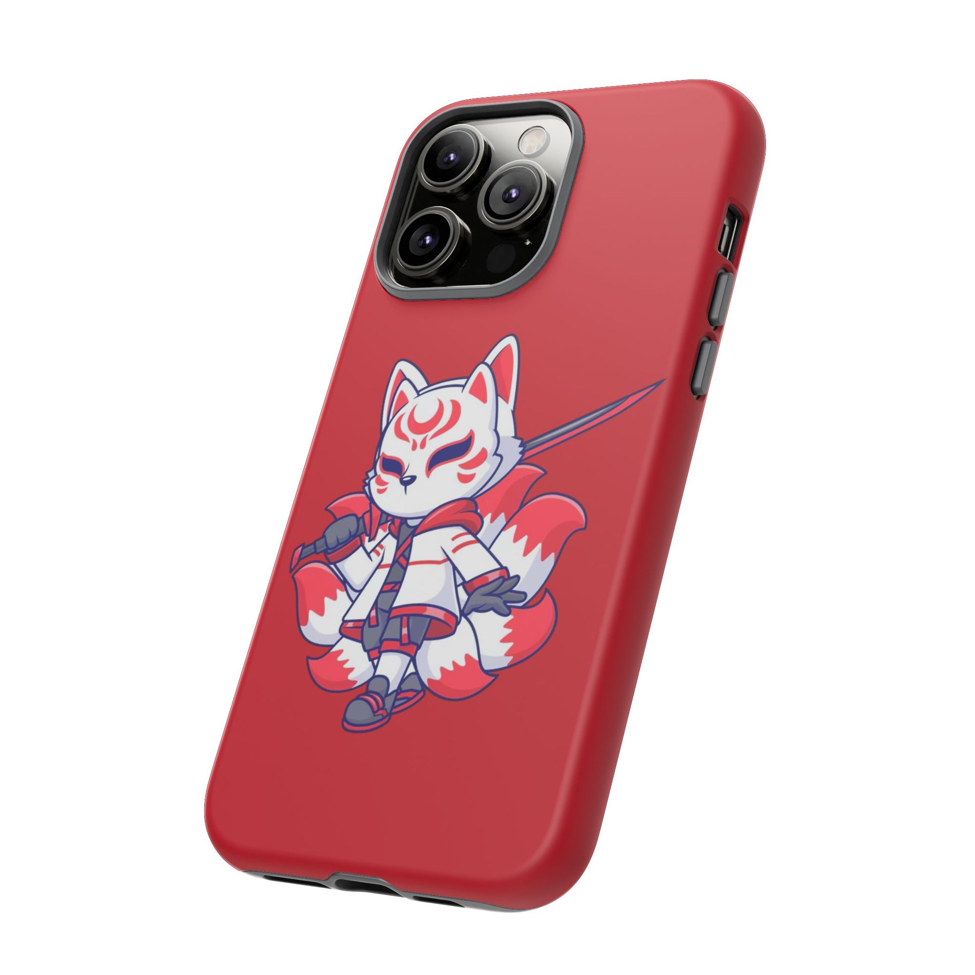 Anime-Inspired Tough Phone Case, Kawaii Fox Design, Gift for Gamers, Cute Phone Accessories, Red Phone Cover, Cosplay Merchandise