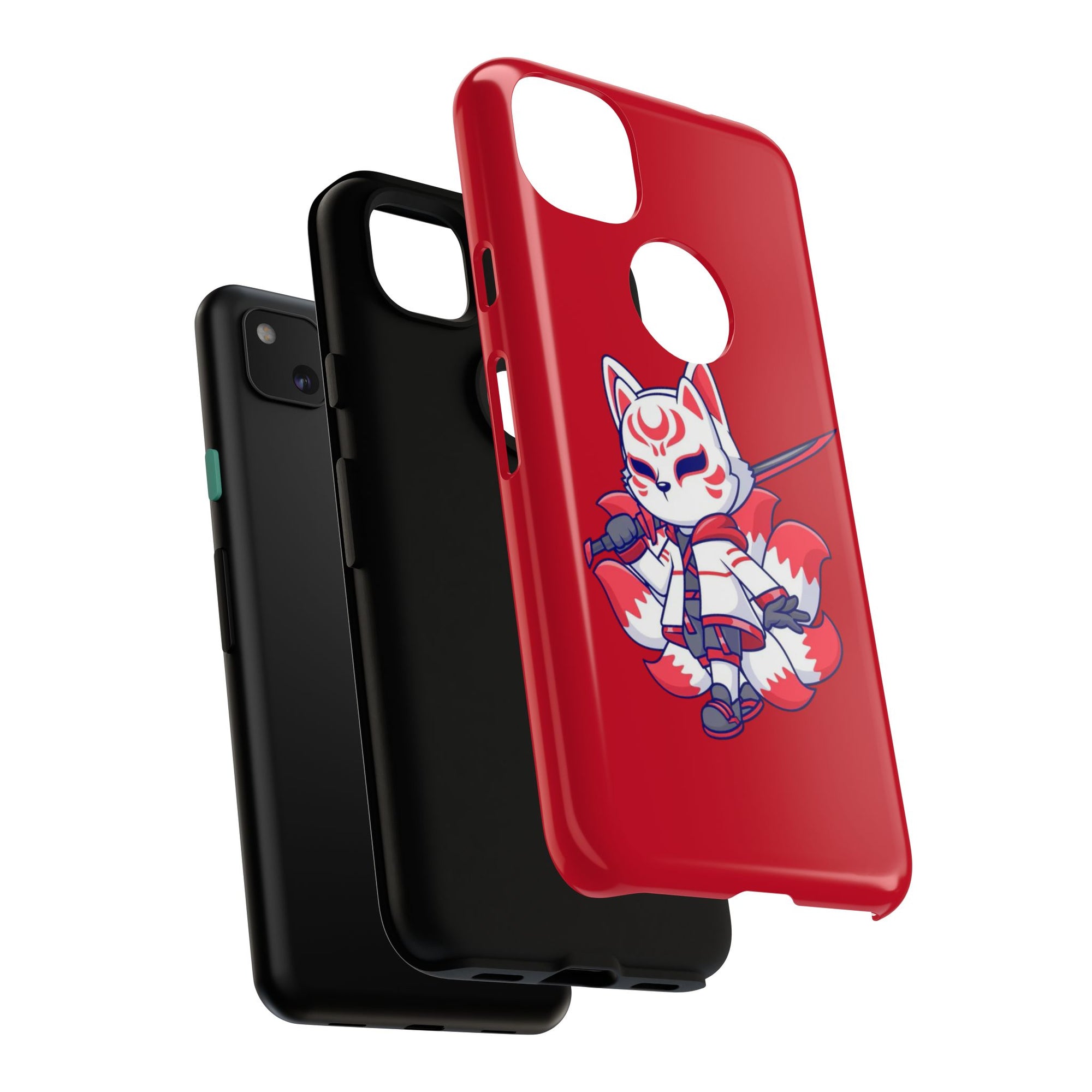 Anime-Inspired Tough Phone Case, Kawaii Fox Design, Gift for Gamers, Cute Phone Accessories, Red Phone Cover, Cosplay Merchandise