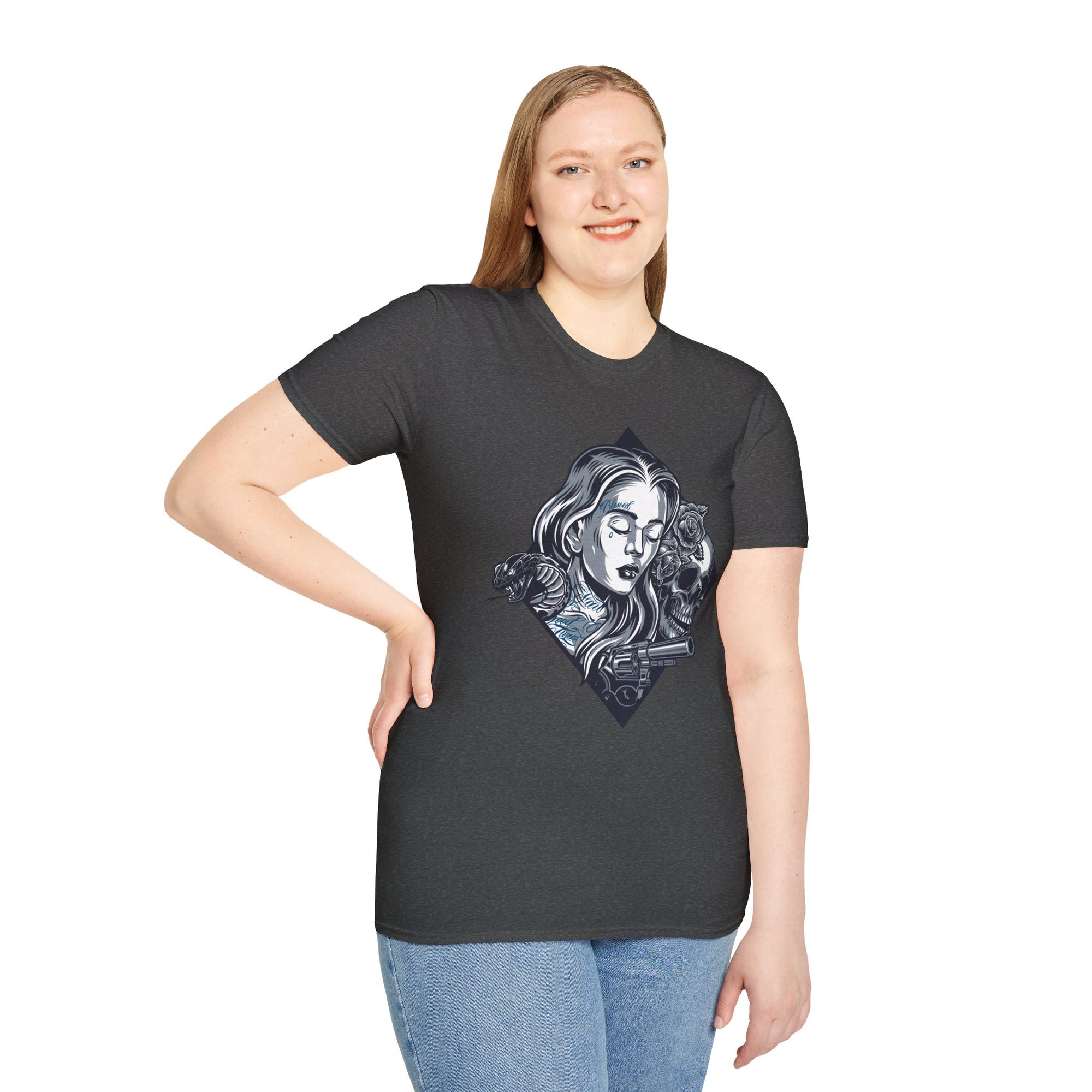 Edgy Graphic Tee, Unisex T-Shirt with Skull and Rose Design, Stylish Casual Wear, Perfect for Gift Giving, Comfortable Everyday Attire