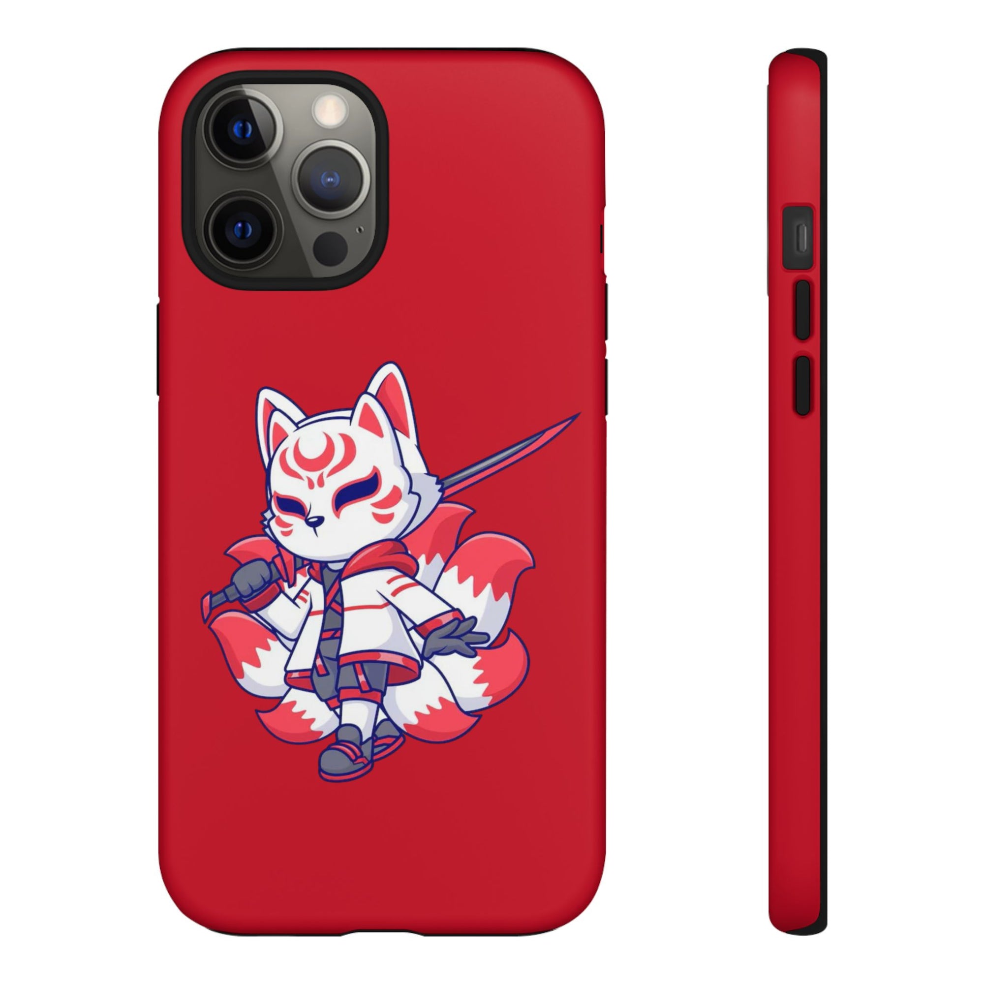 Anime-Inspired Tough Phone Case, Kawaii Fox Design, Gift for Gamers, Cute Phone Accessories, Red Phone Cover, Cosplay Merchandise