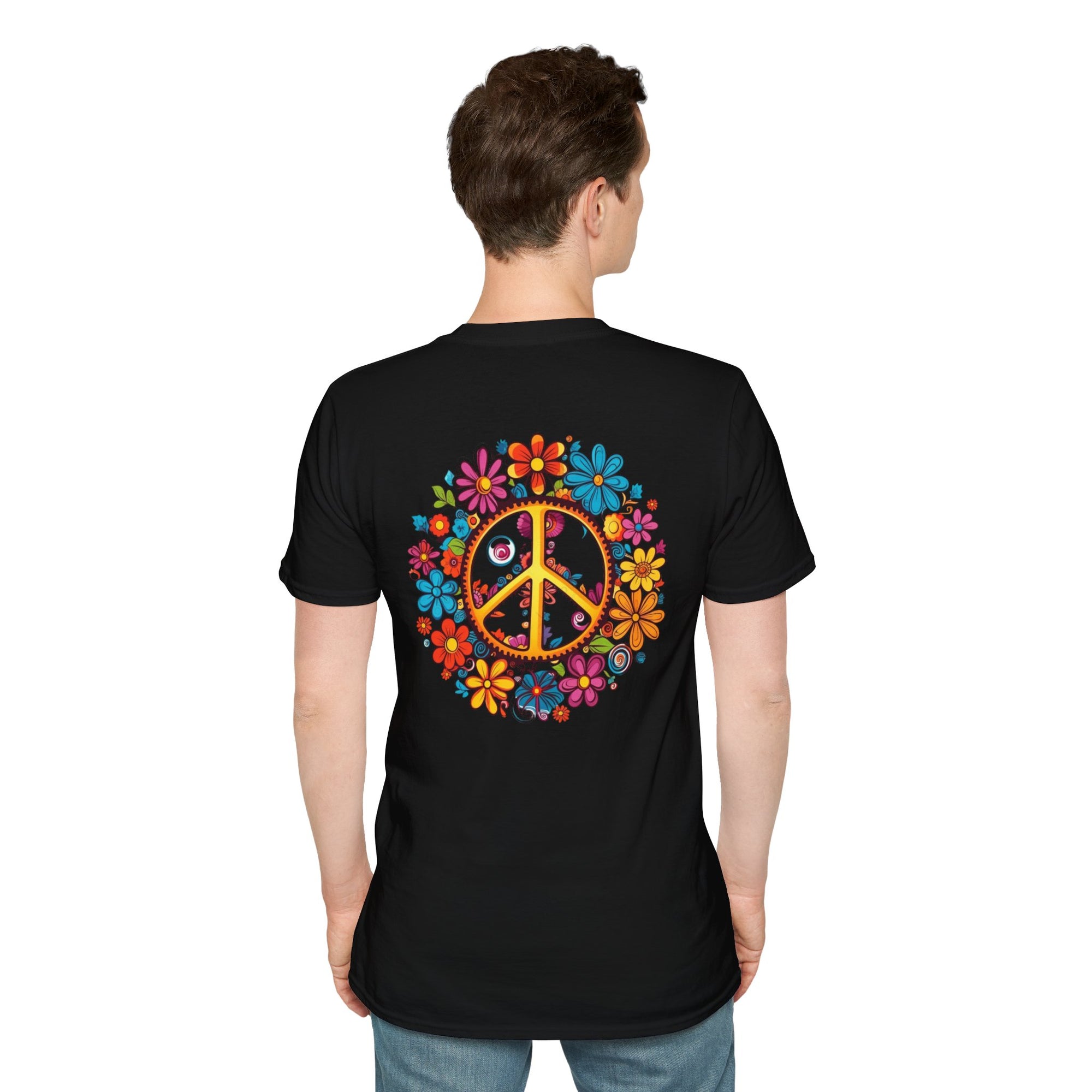 Bohemian Floral T-Shirt, Hippie Shirt, Peace Sign Tee, Gift for Festival Lovers, Artistic Apparel, Unisex Graphic Tee