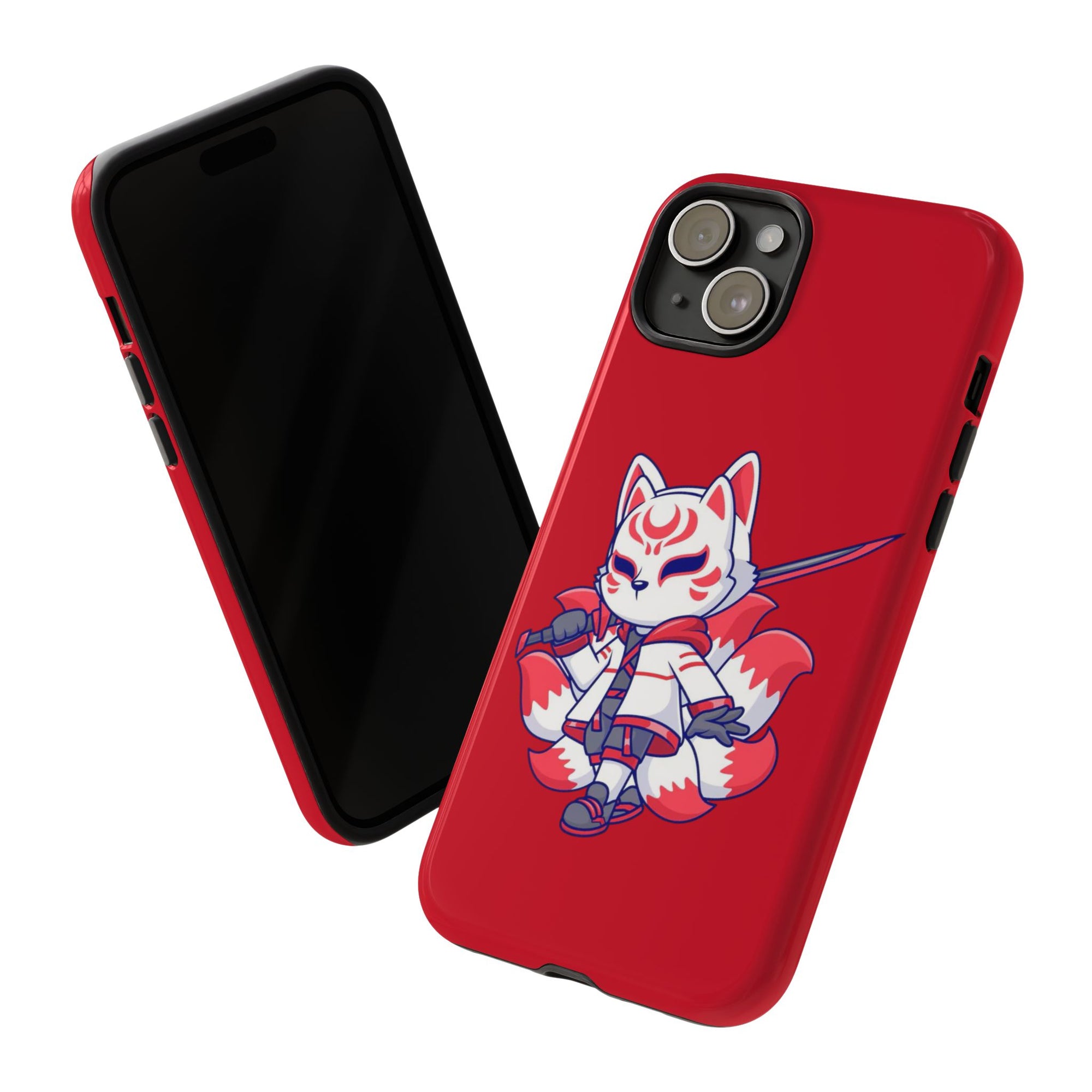 Anime-Inspired Tough Phone Case, Kawaii Fox Design, Gift for Gamers, Cute Phone Accessories, Red Phone Cover, Cosplay Merchandise