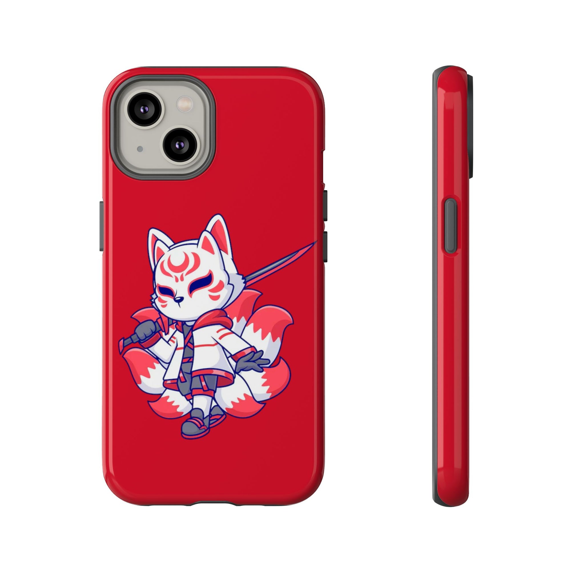 Anime-Inspired Tough Phone Case, Kawaii Fox Design, Gift for Gamers, Cute Phone Accessories, Red Phone Cover, Cosplay Merchandise
