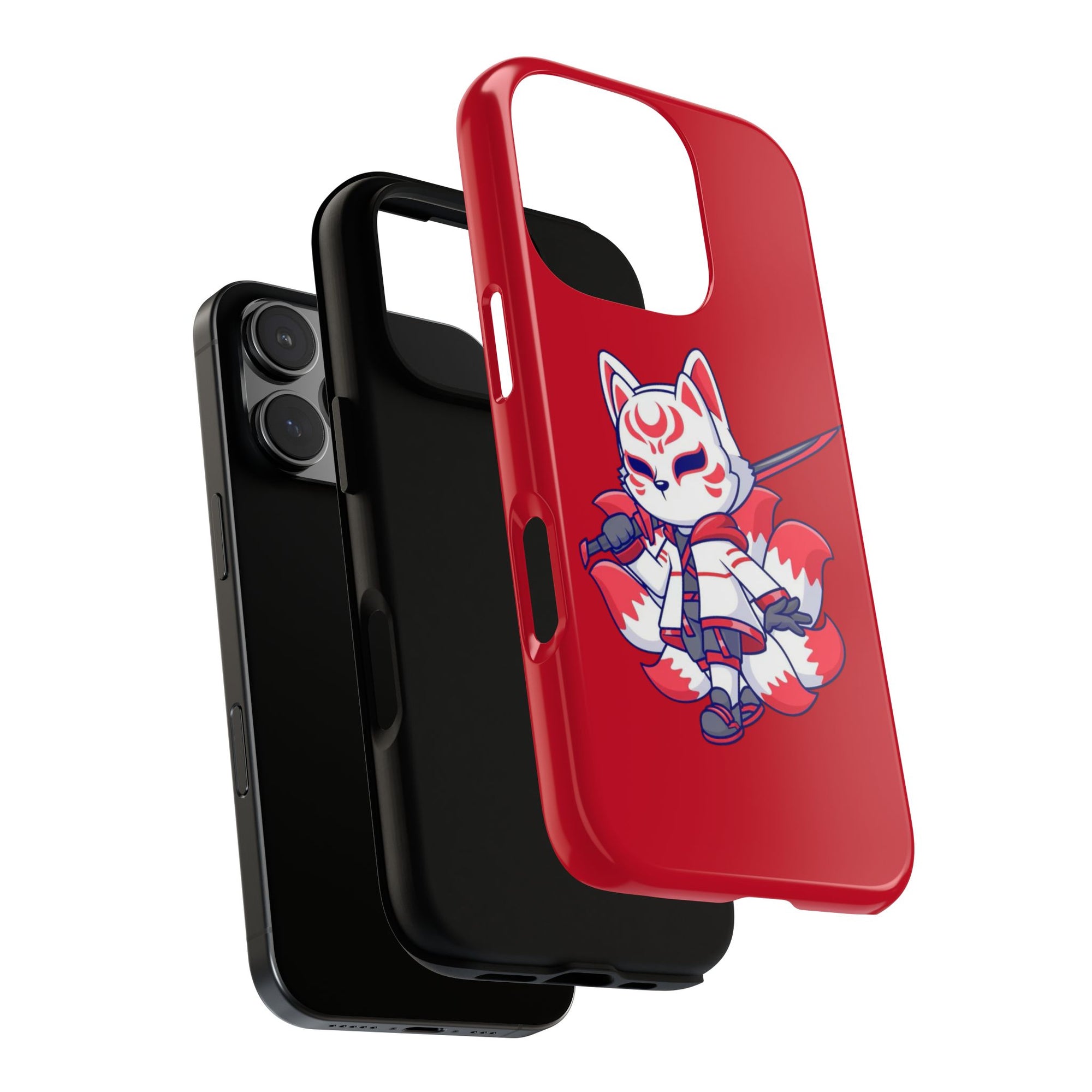 Anime-Inspired Tough Phone Case, Kawaii Fox Design, Gift for Gamers, Cute Phone Accessories, Red Phone Cover, Cosplay Merchandise