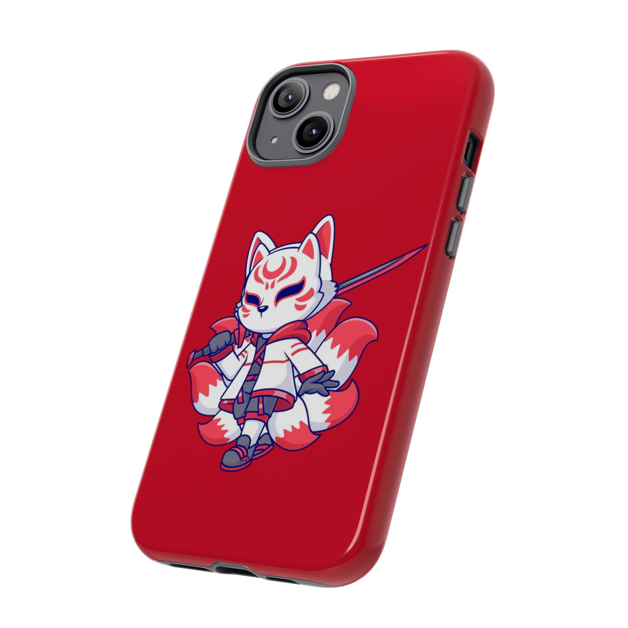 Anime-Inspired Tough Phone Case, Kawaii Fox Design, Gift for Gamers, Cute Phone Accessories, Red Phone Cover, Cosplay Merchandise