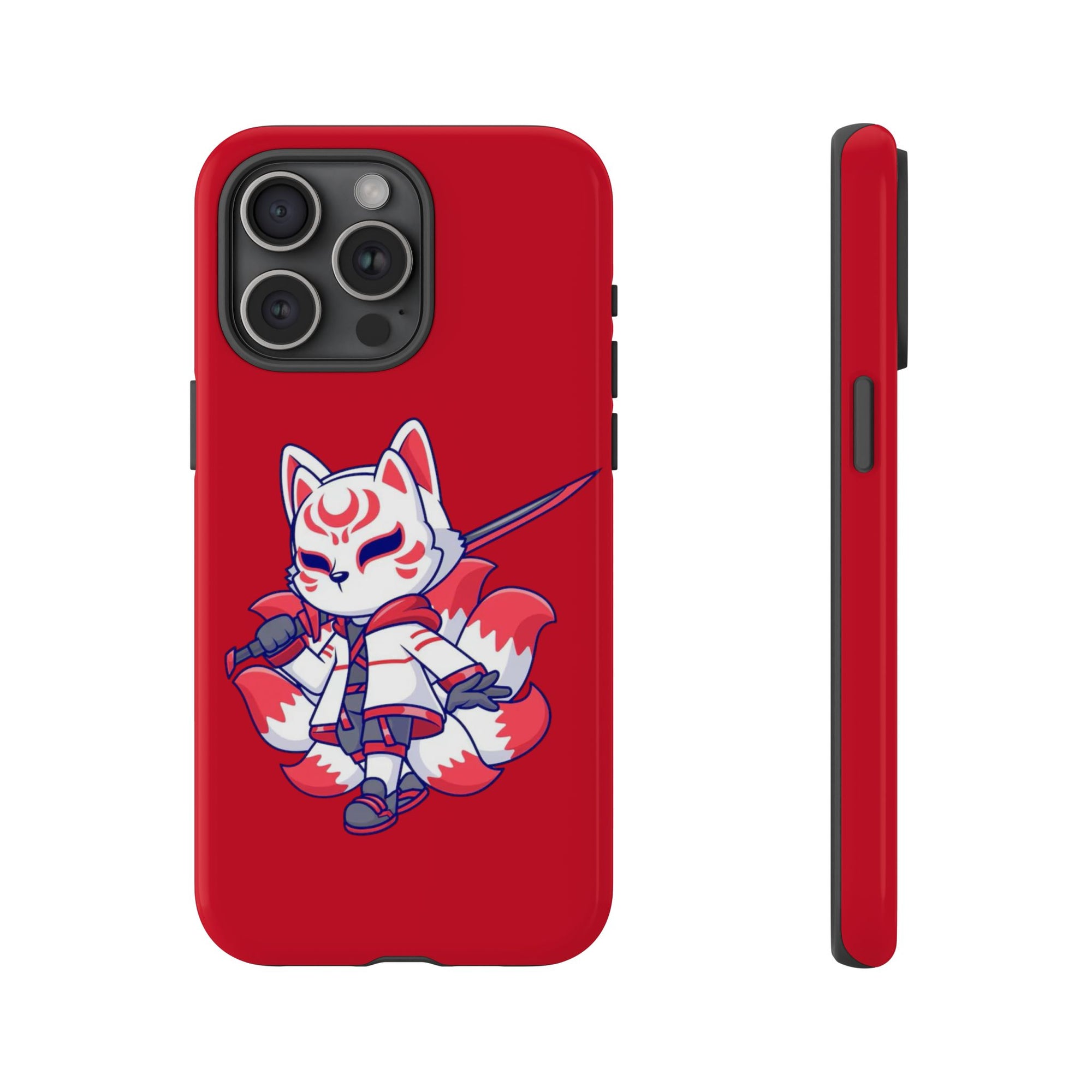 Anime-Inspired Tough Phone Case, Kawaii Fox Design, Gift for Gamers, Cute Phone Accessories, Red Phone Cover, Cosplay Merchandise