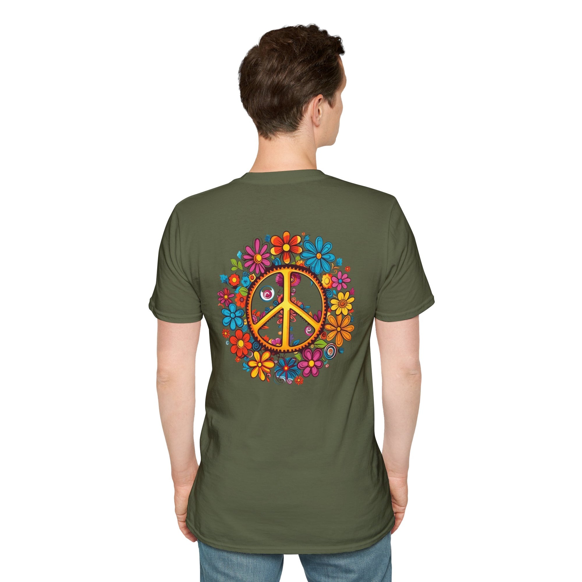 Bohemian Floral T-Shirt, Hippie Shirt, Peace Sign Tee, Gift for Festival Lovers, Artistic Apparel, Unisex Graphic Tee