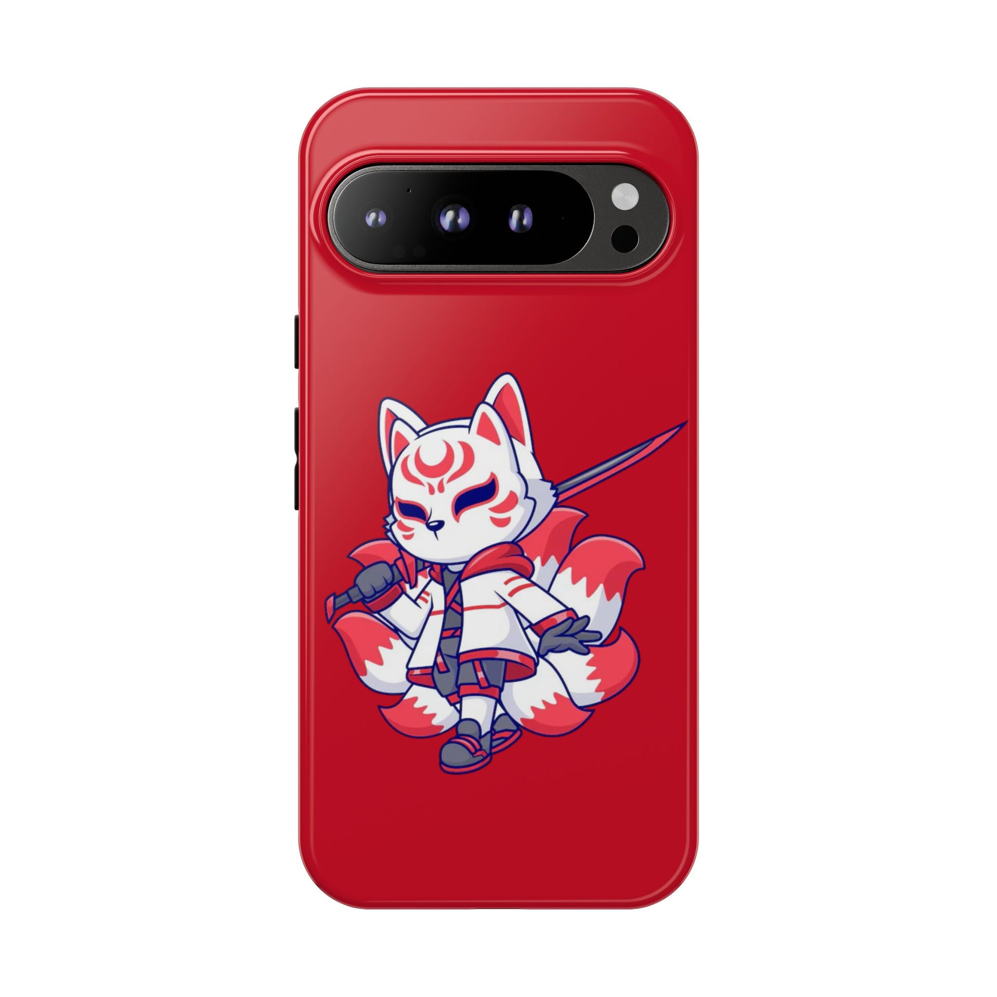 Anime-Inspired Tough Phone Case, Kawaii Fox Design, Gift for Gamers, Cute Phone Accessories, Red Phone Cover, Cosplay Merchandise