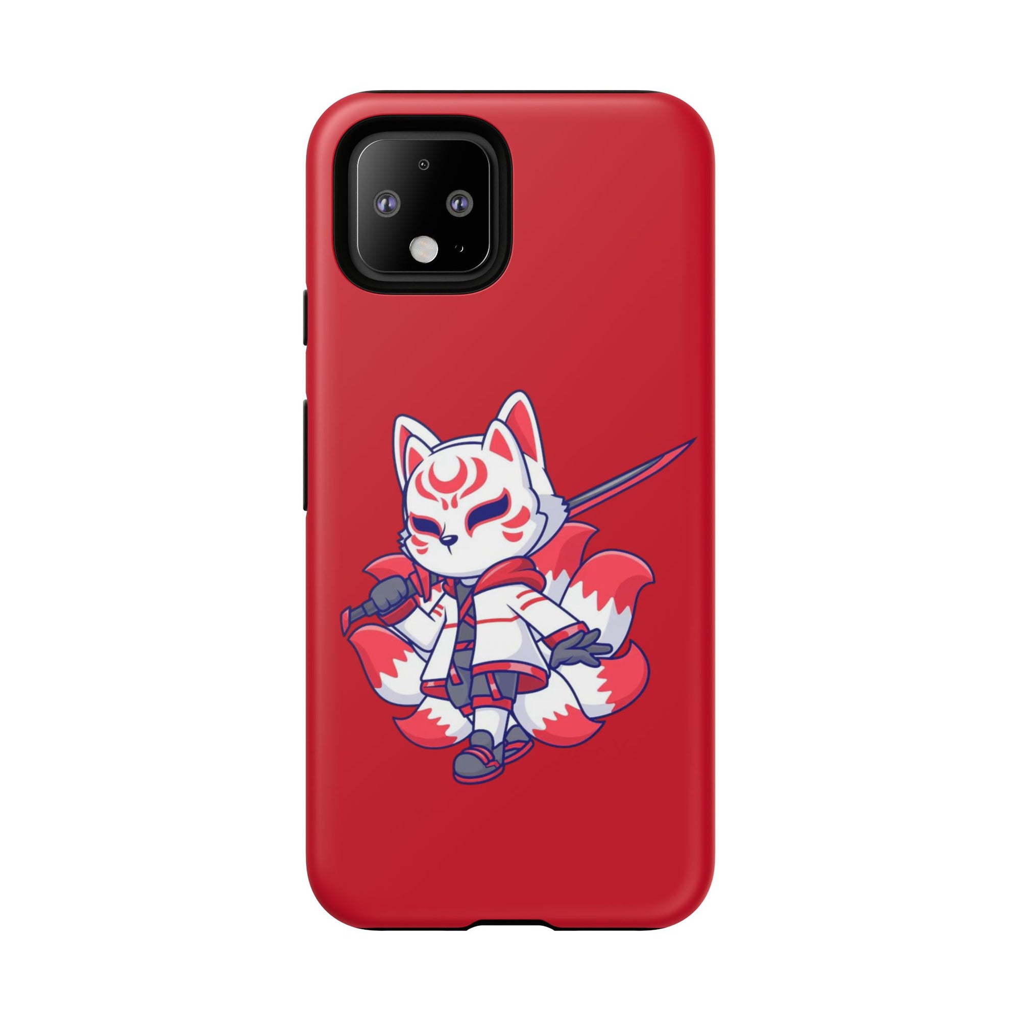Anime-Inspired Tough Phone Case, Kawaii Fox Design, Gift for Gamers, Cute Phone Accessories, Red Phone Cover, Cosplay Merchandise