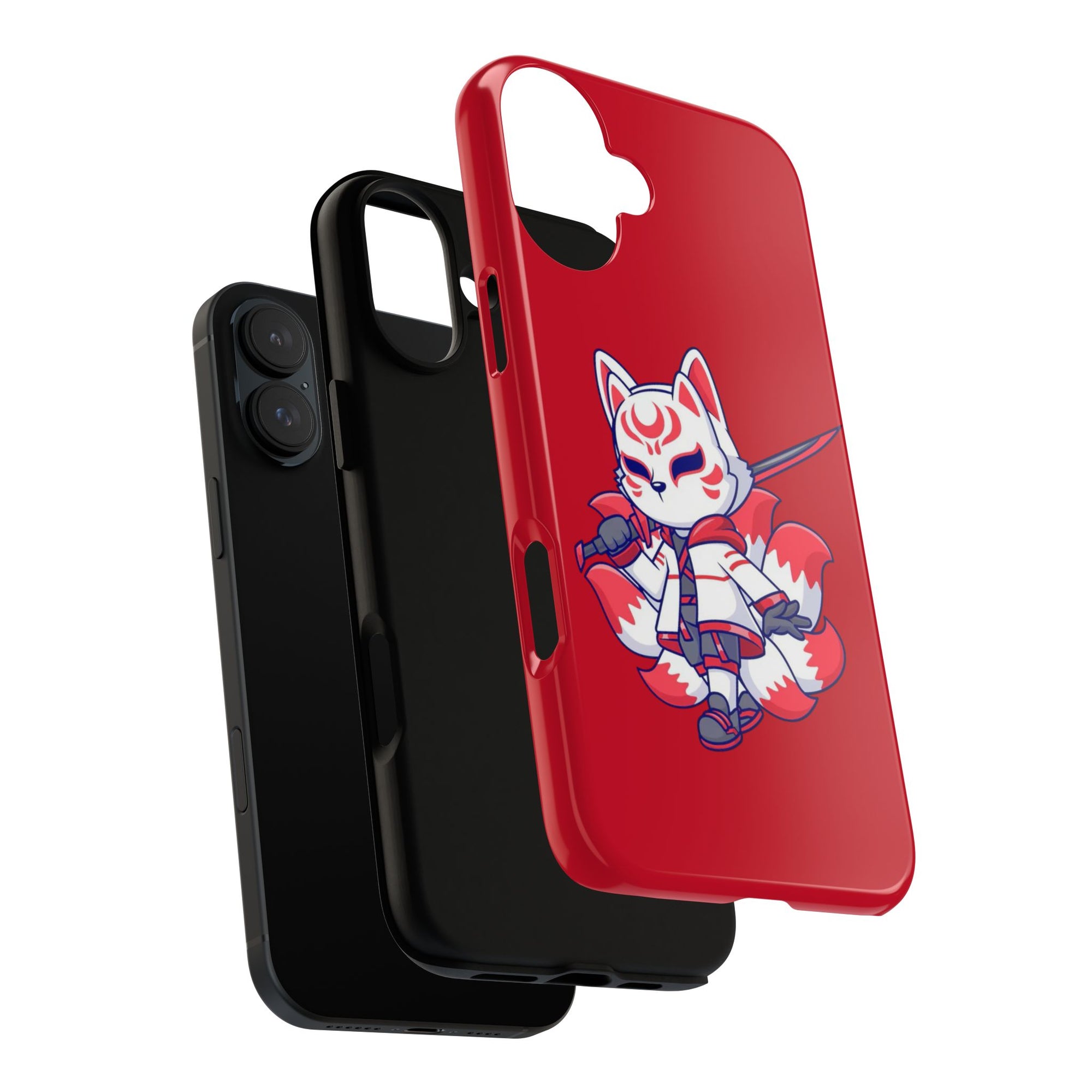 Anime-Inspired Tough Phone Case, Kawaii Fox Design, Gift for Gamers, Cute Phone Accessories, Red Phone Cover, Cosplay Merchandise