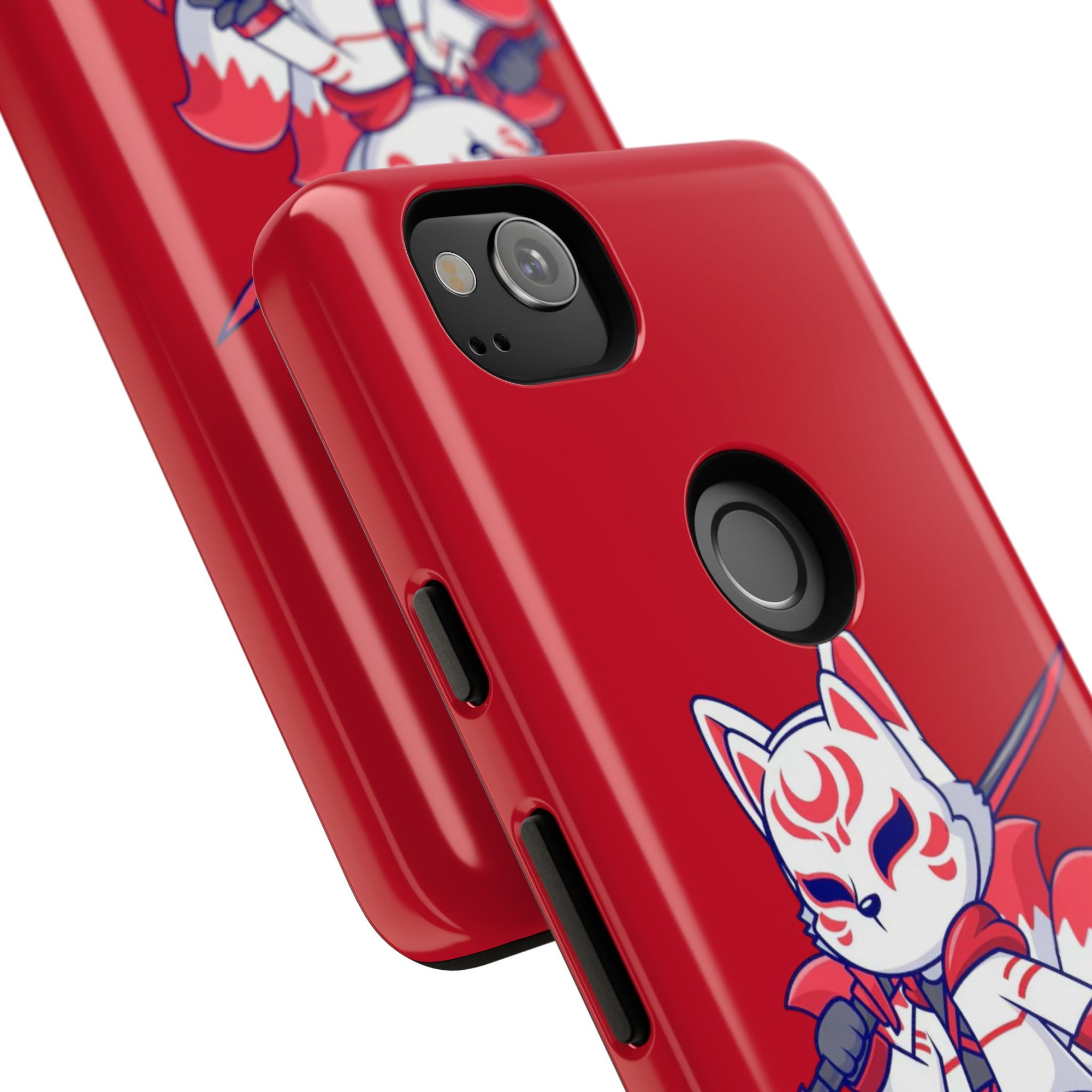 Anime-Inspired Tough Phone Case, Kawaii Fox Design, Gift for Gamers, Cute Phone Accessories, Red Phone Cover, Cosplay Merchandise
