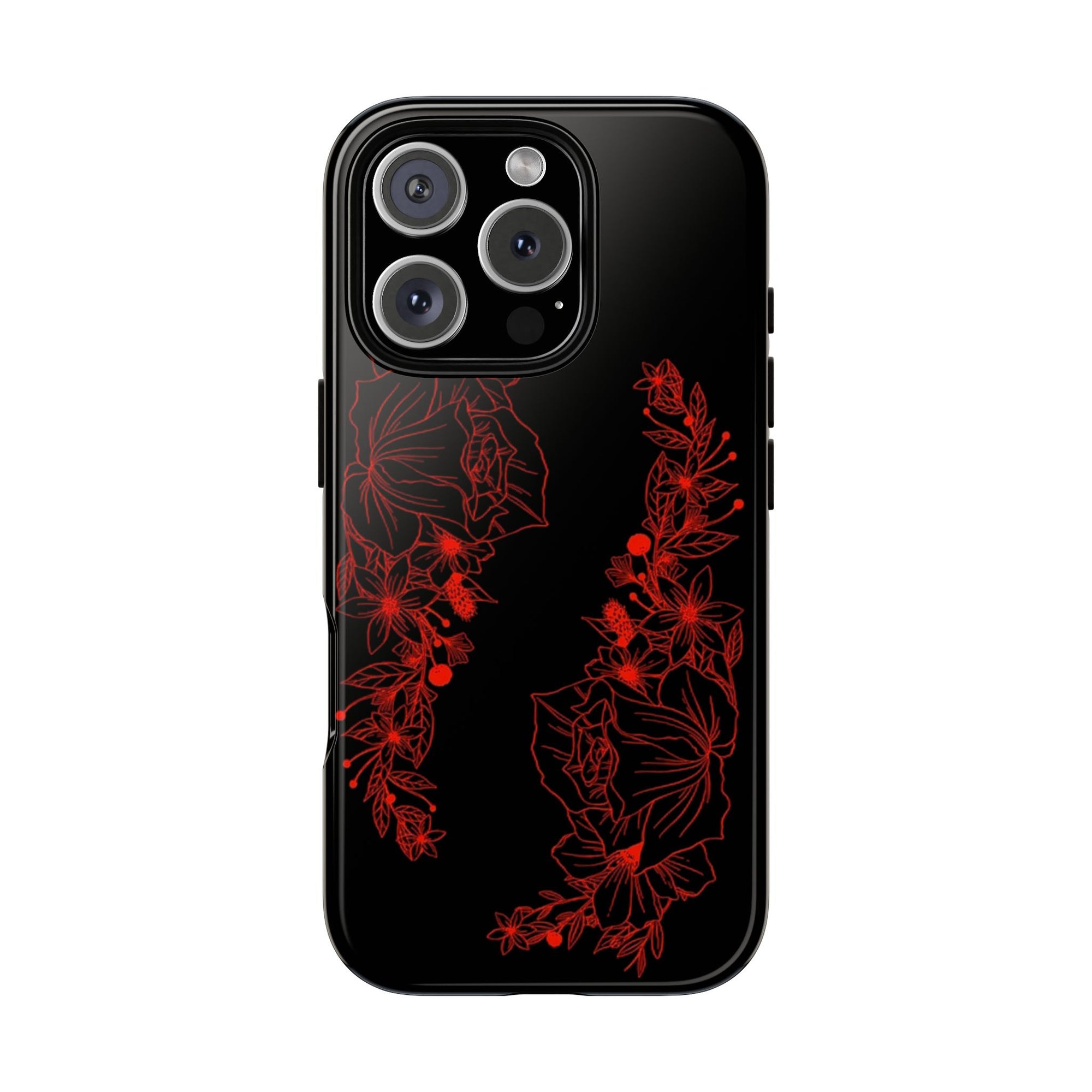 Stylish Floral Phone Case, Tough Phone Cover, Floral Design Case, Gift for Her, Black Phone Accessories