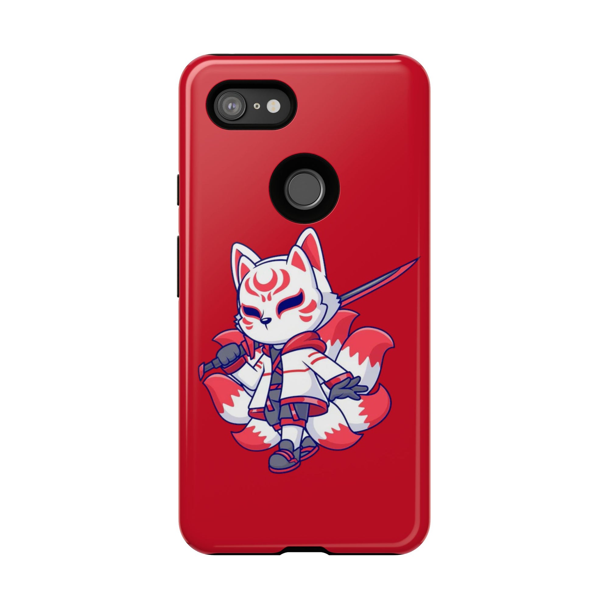 Anime-Inspired Tough Phone Case, Kawaii Fox Design, Gift for Gamers, Cute Phone Accessories, Red Phone Cover, Cosplay Merchandise
