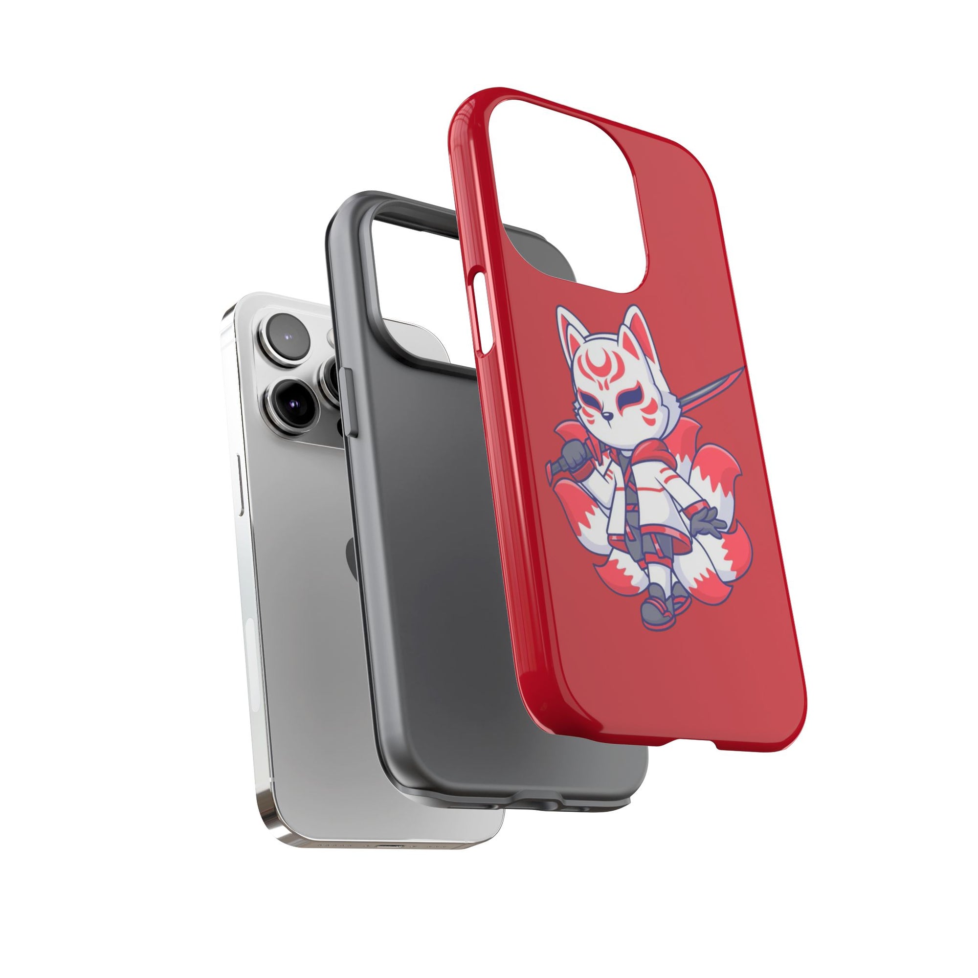 Anime-Inspired Tough Phone Case, Kawaii Fox Design, Gift for Gamers, Cute Phone Accessories, Red Phone Cover, Cosplay Merchandise