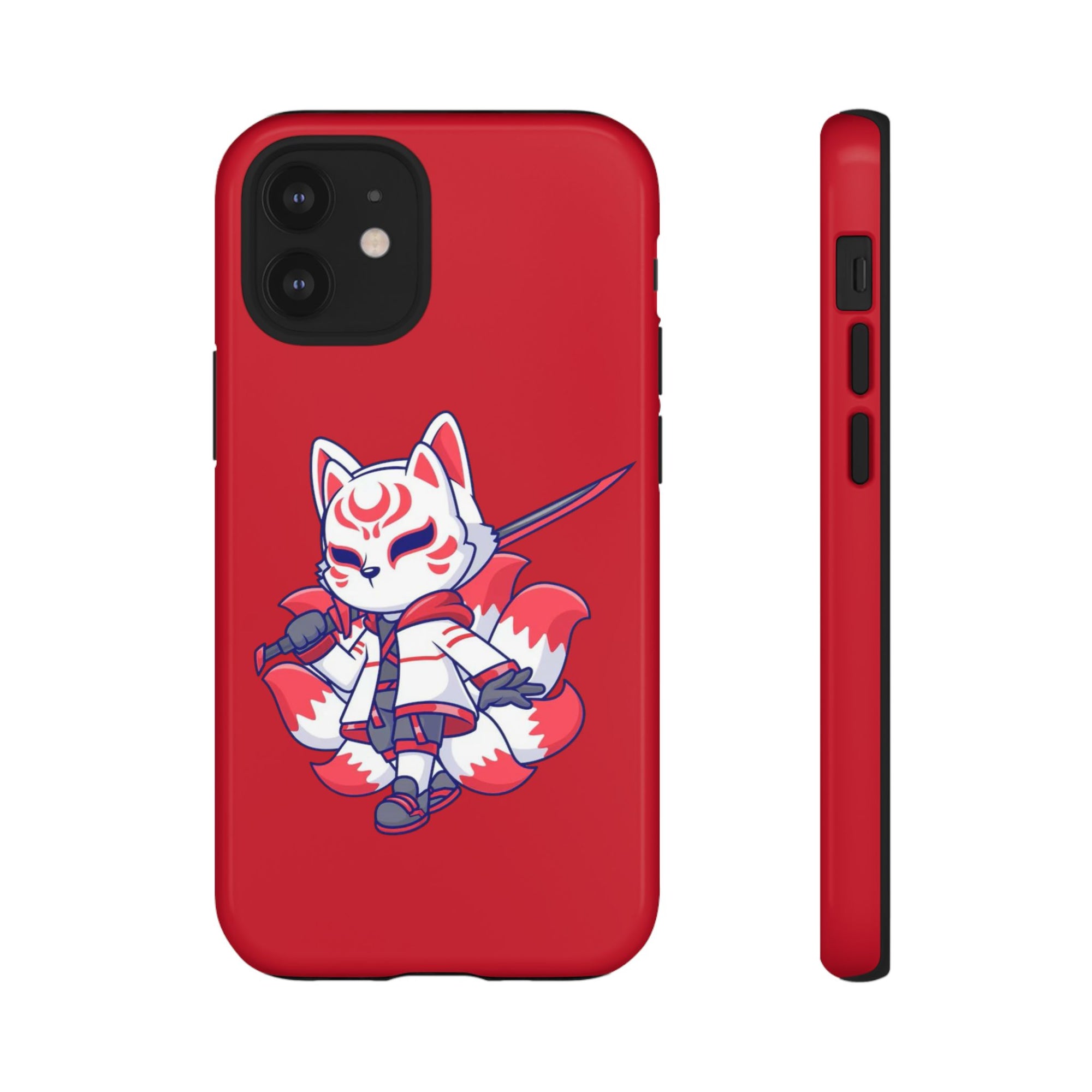 Anime-Inspired Tough Phone Case, Kawaii Fox Design, Gift for Gamers, Cute Phone Accessories, Red Phone Cover, Cosplay Merchandise