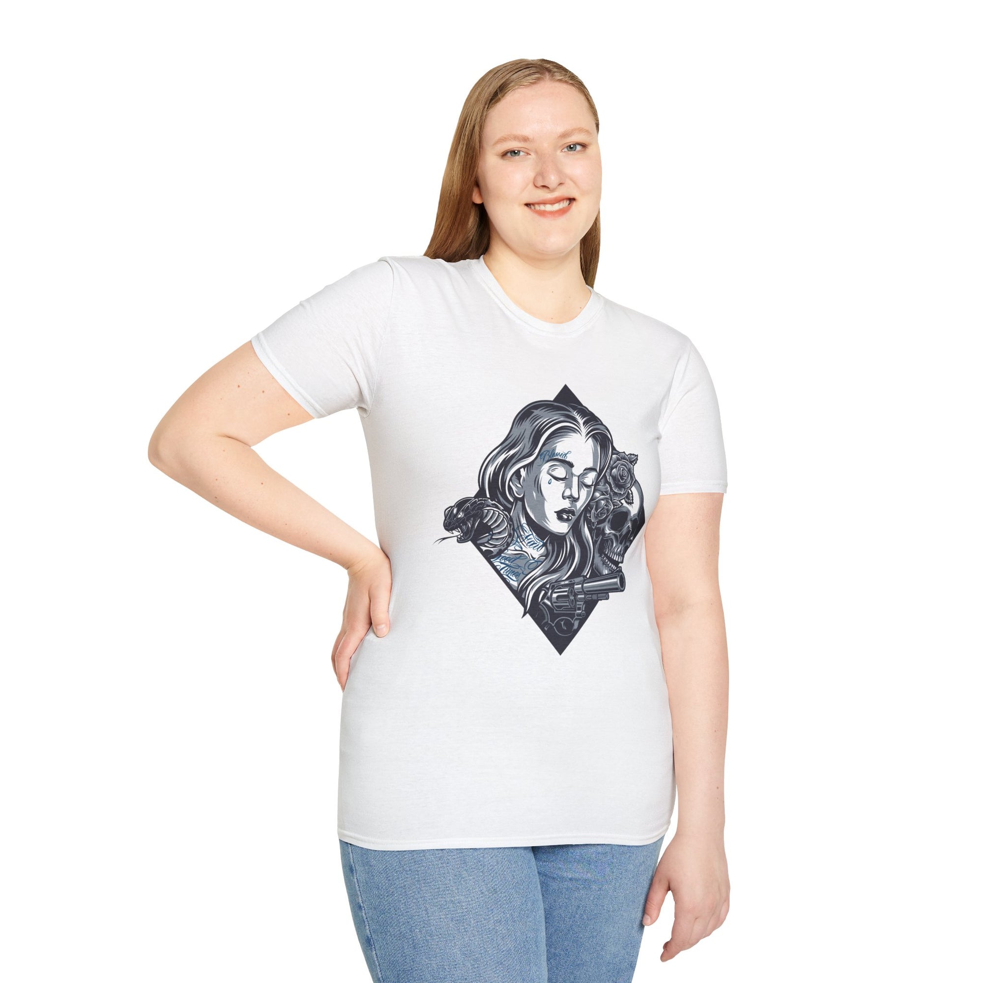 Edgy Graphic Tee, Unisex T-Shirt with Skull and Rose Design, Stylish Casual Wear, Perfect for Gift Giving, Comfortable Everyday Attire