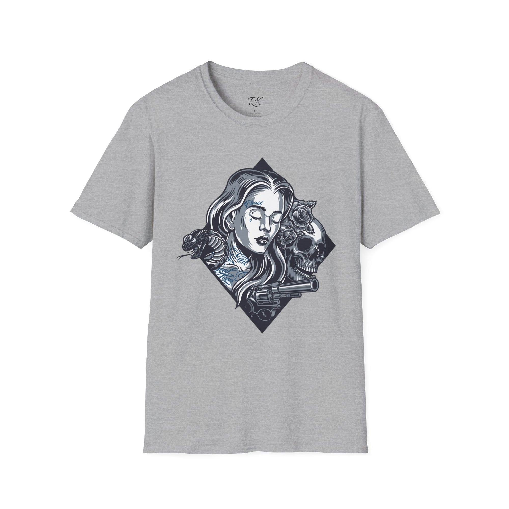 Edgy Graphic Tee, Unisex T-Shirt with Skull and Rose Design, Stylish Casual Wear, Perfect for Gift Giving, Comfortable Everyday Attire