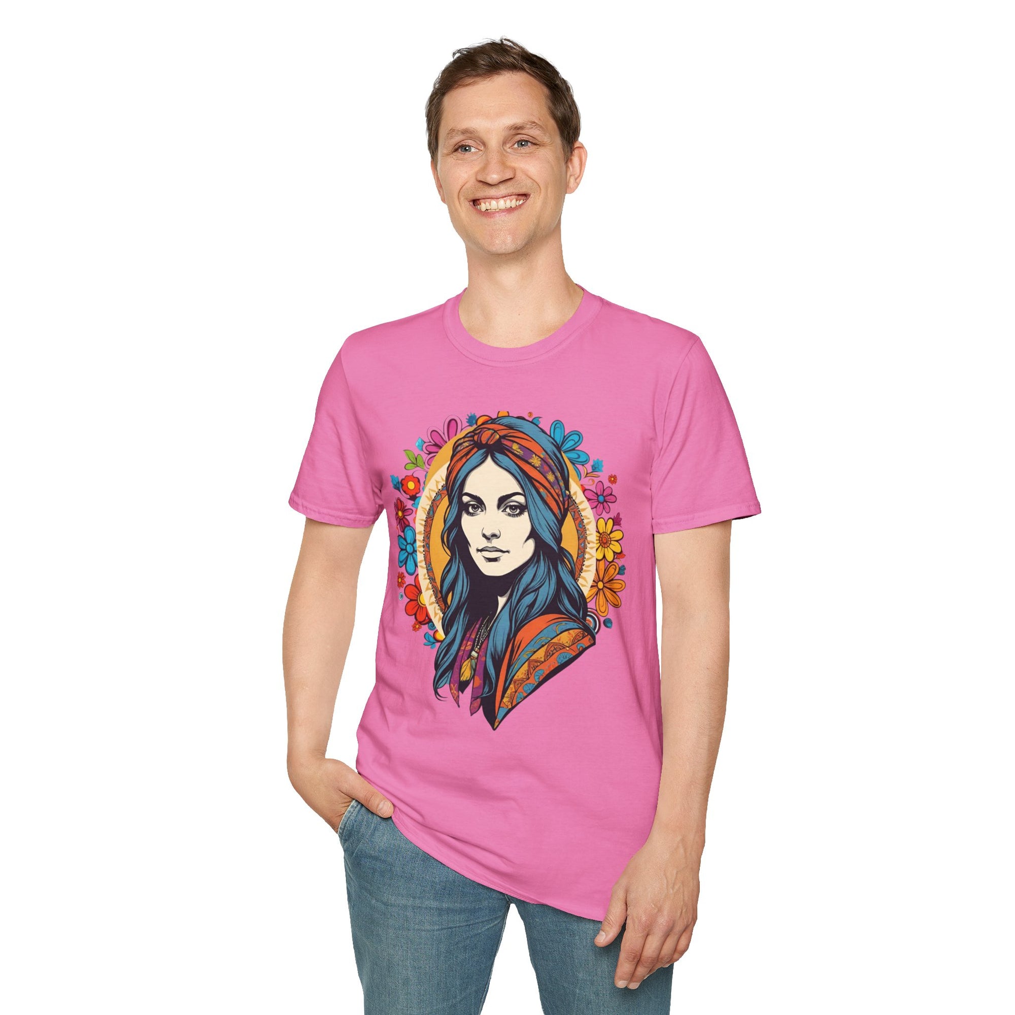 Bohemian Floral T-Shirt, Hippie Shirt, Peace Sign Tee, Gift for Festival Lovers, Artistic Apparel, Unisex Graphic Tee