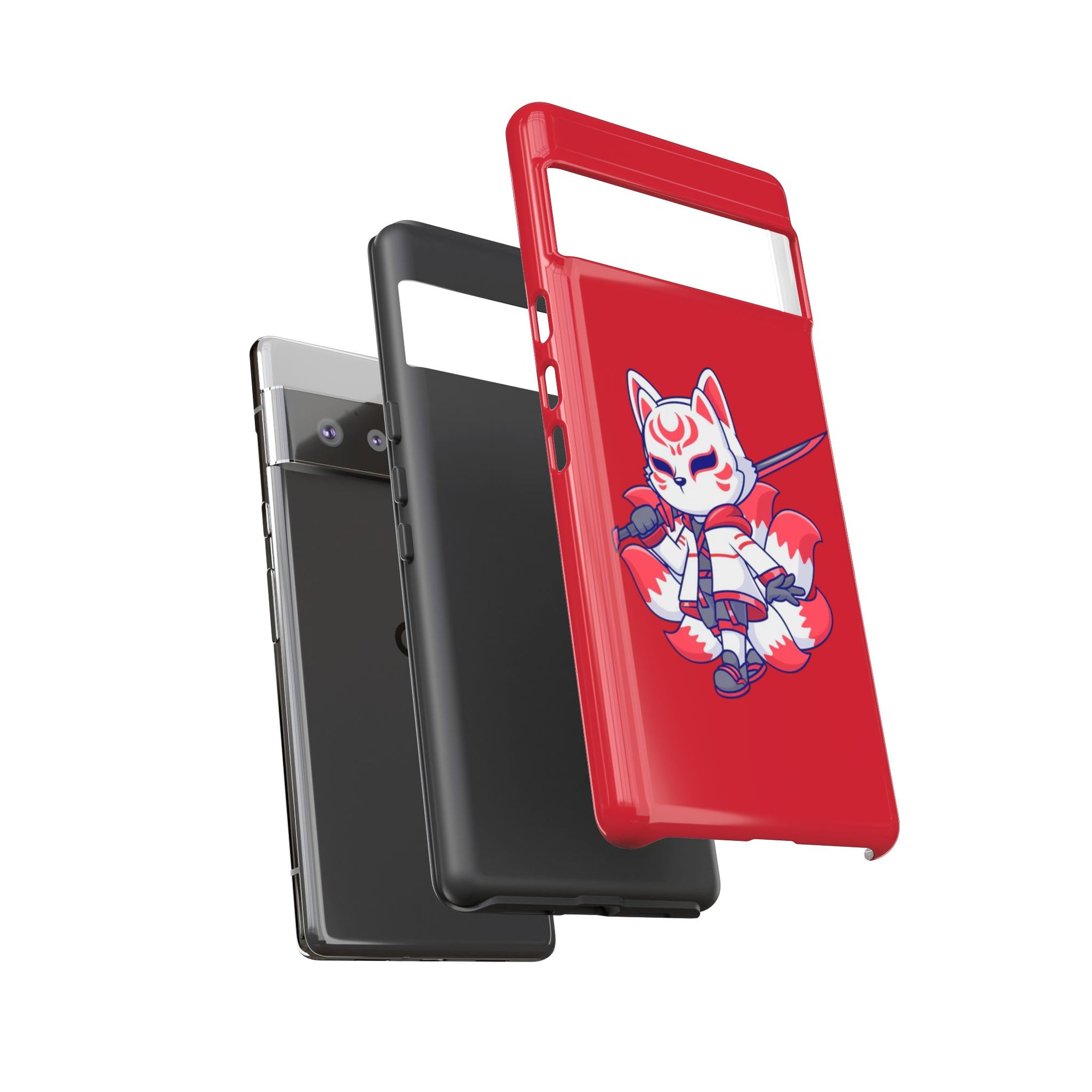 Anime-Inspired Tough Phone Case, Kawaii Fox Design, Gift for Gamers, Cute Phone Accessories, Red Phone Cover, Cosplay Merchandise