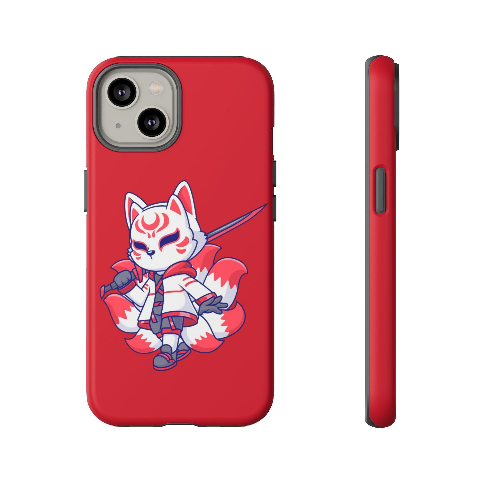 Anime-Inspired Tough Phone Case, Kawaii Fox Design, Gift for Gamers, Cute Phone Accessories, Red Phone Cover, Cosplay Merchandise