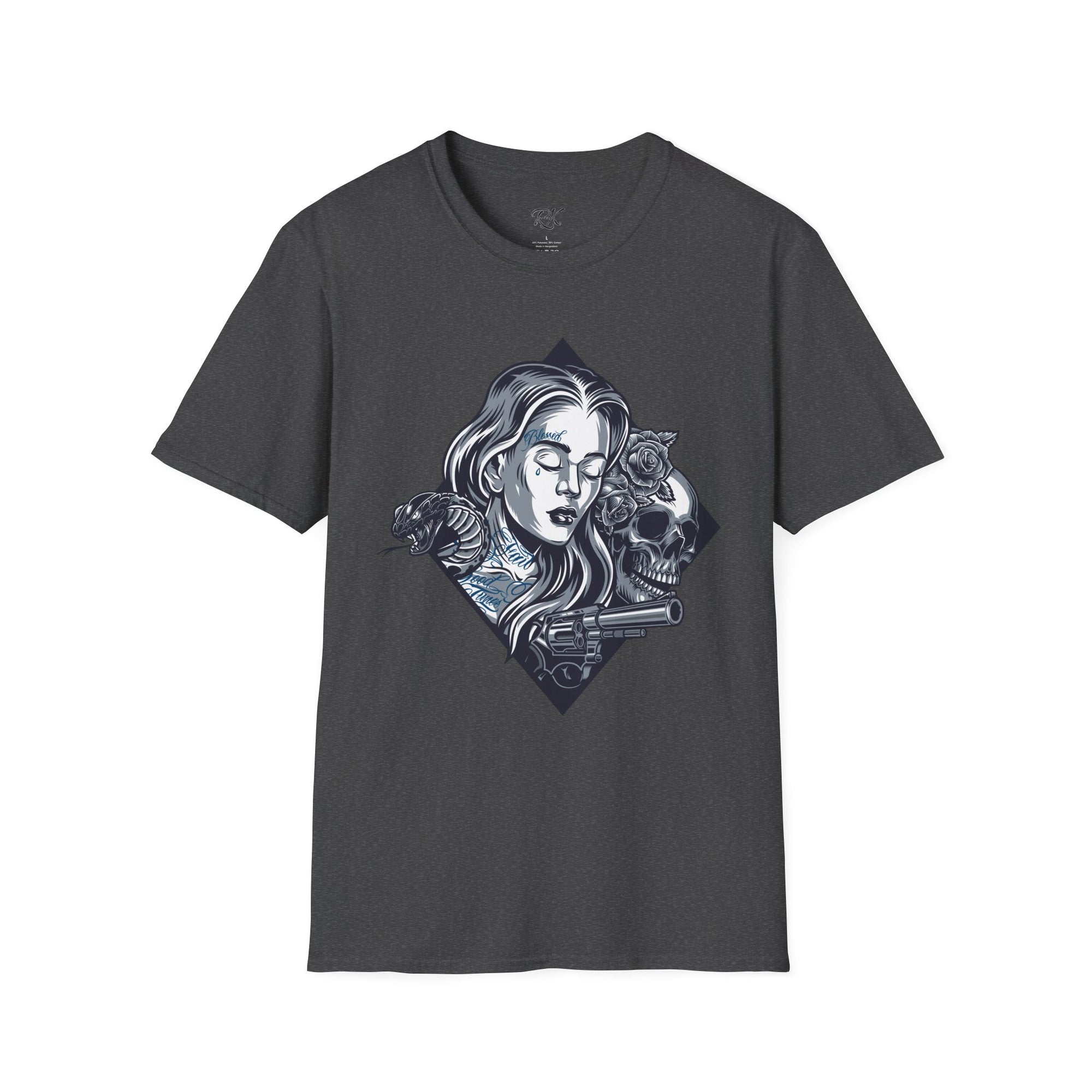 Edgy Graphic Tee, Unisex T-Shirt with Skull and Rose Design, Stylish Casual Wear, Perfect for Gift Giving, Comfortable Everyday Attire