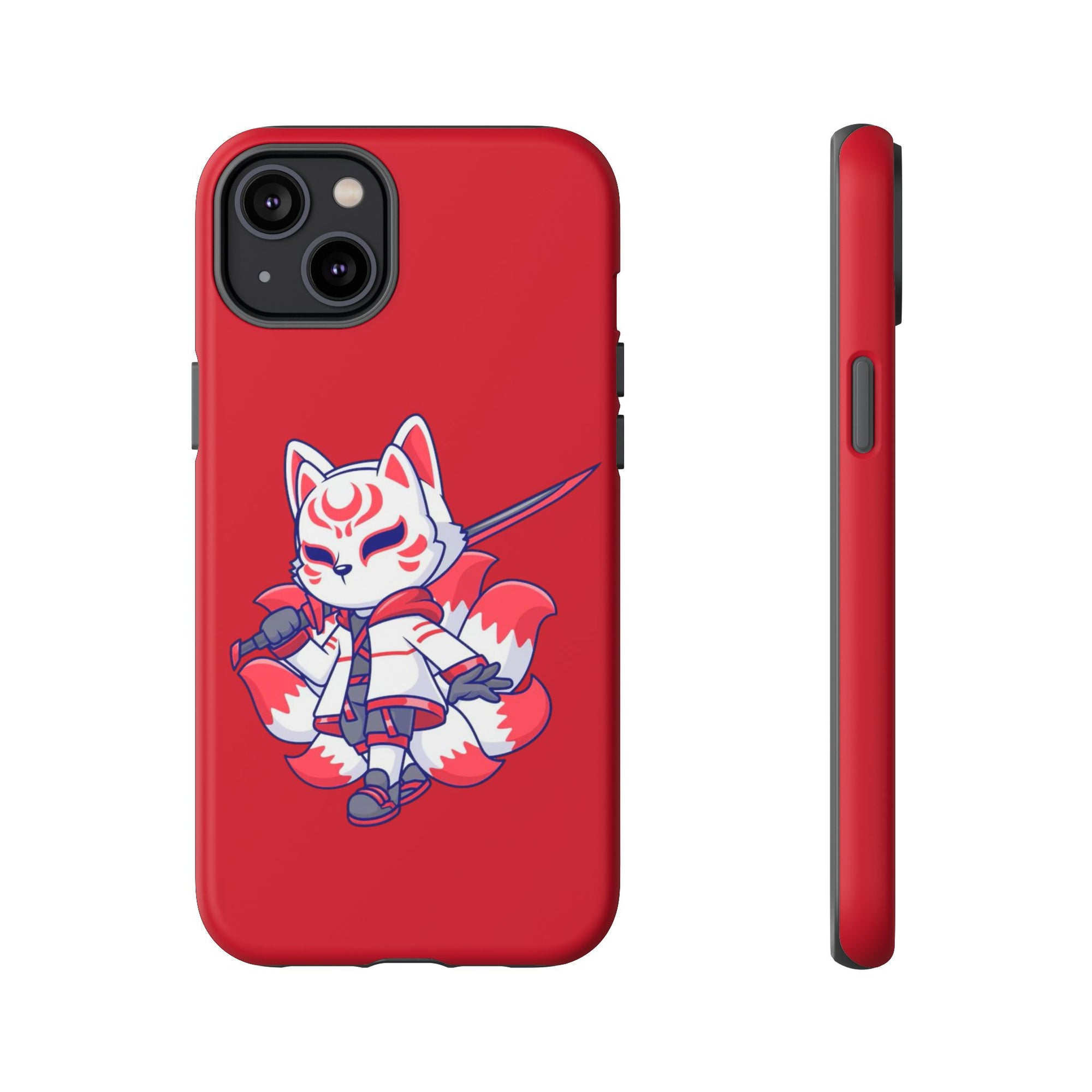Anime-Inspired Tough Phone Case, Kawaii Fox Design, Gift for Gamers, Cute Phone Accessories, Red Phone Cover, Cosplay Merchandise